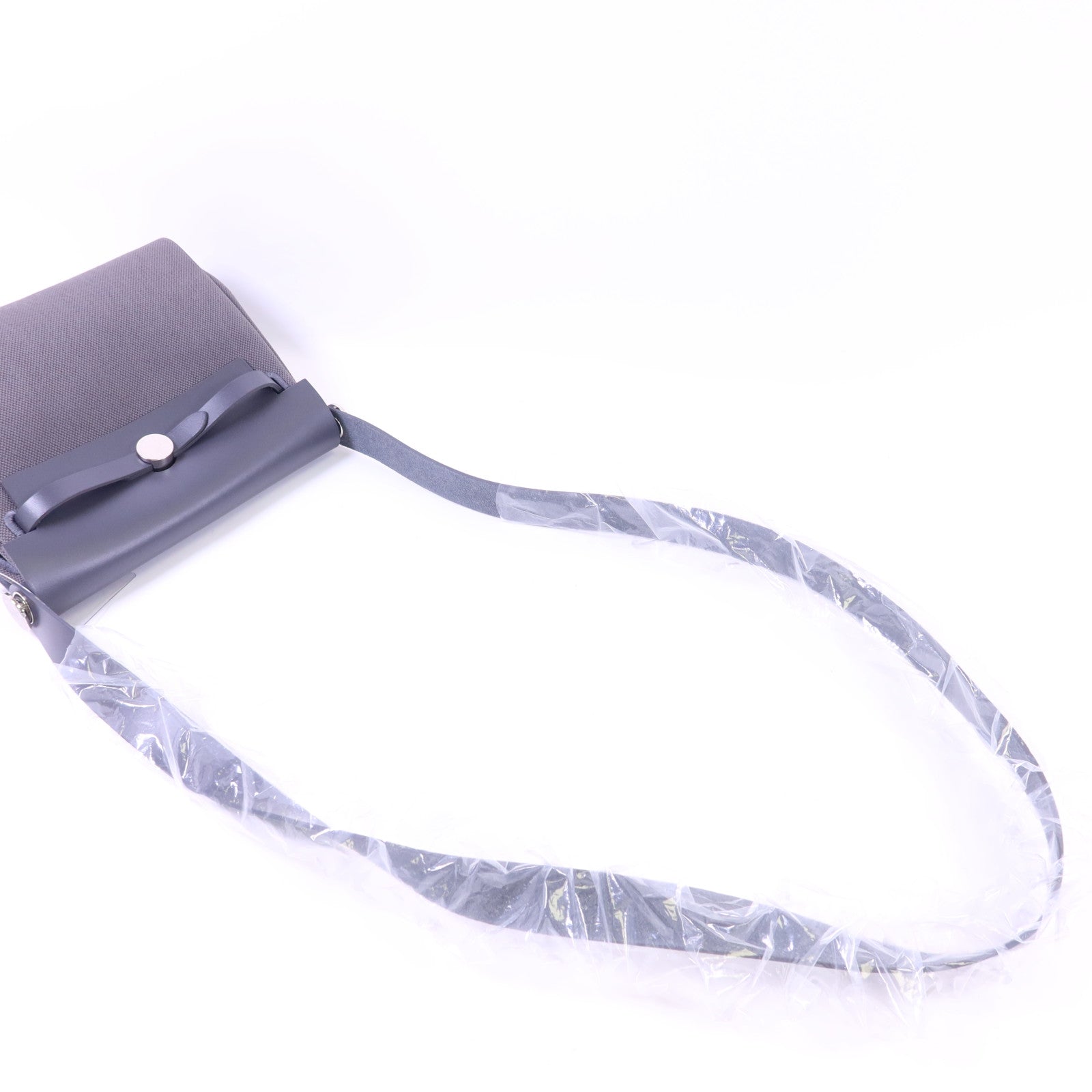 HERMES Toile H帆布Mini Herbag銀扣肩背袋Ardoise