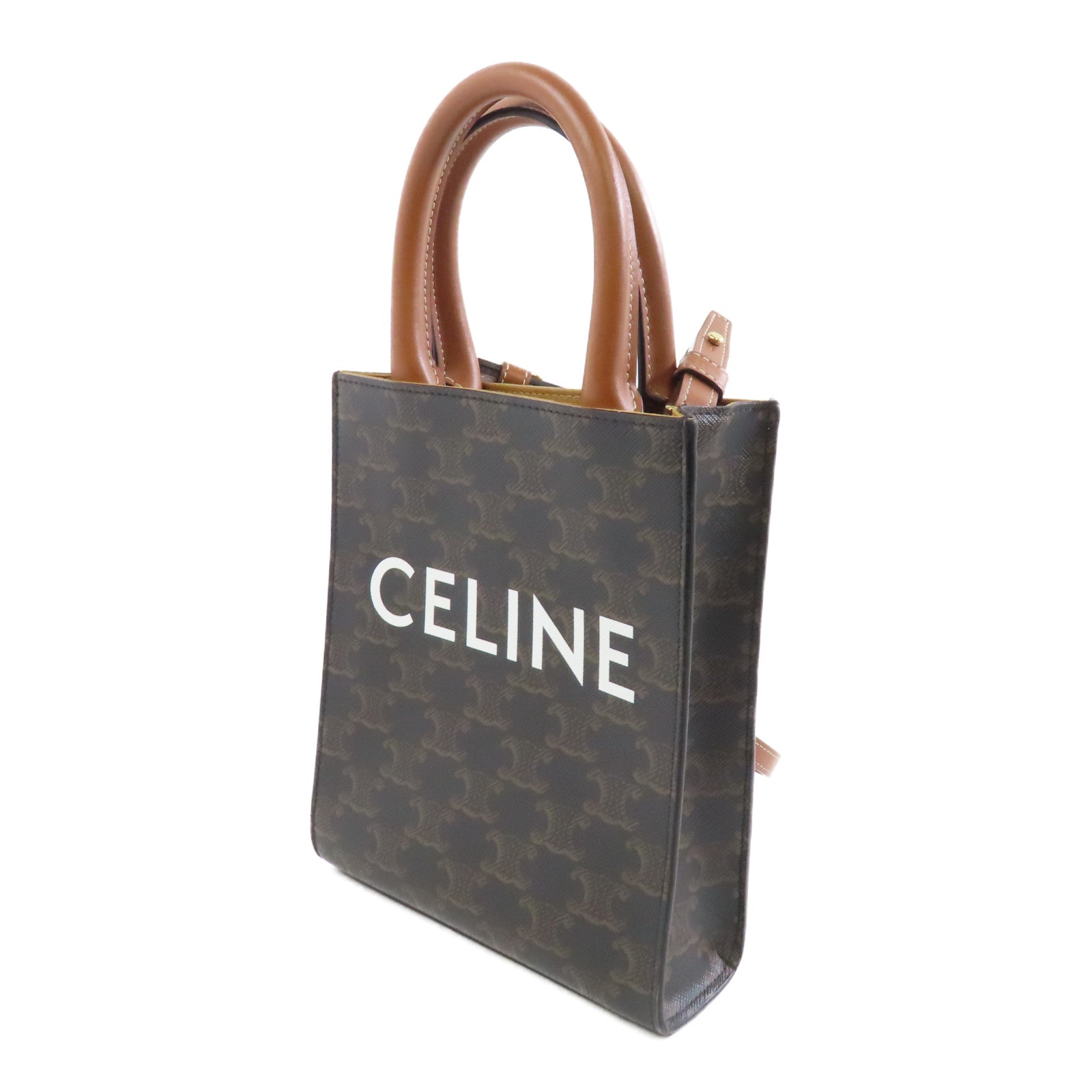 CELINE 塗層帆布Triomphe Cabas金扣手挽肩背兩用袋棕色