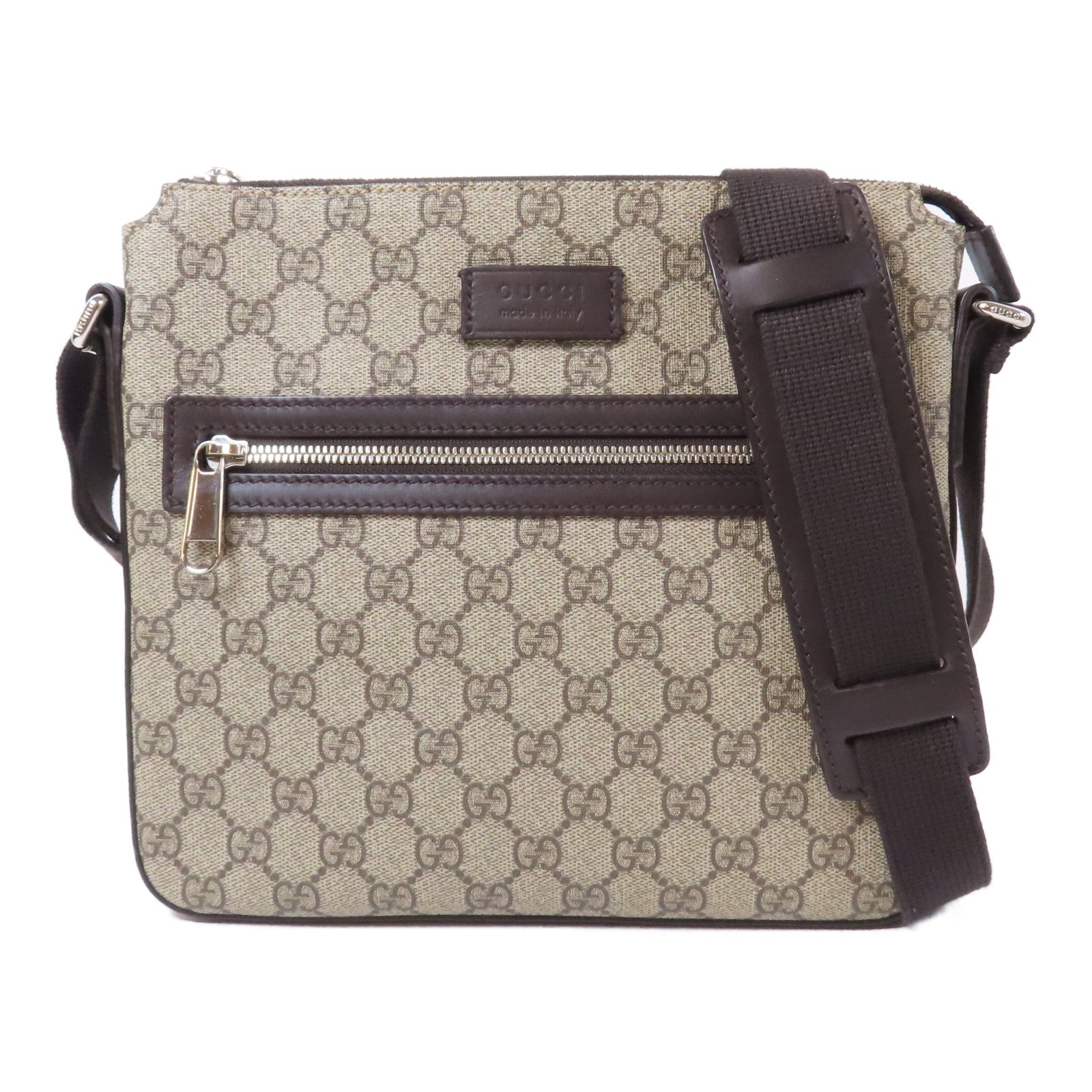 GUCCI 塗層帆布Shoulder Bag銀扣肩背袋啡色