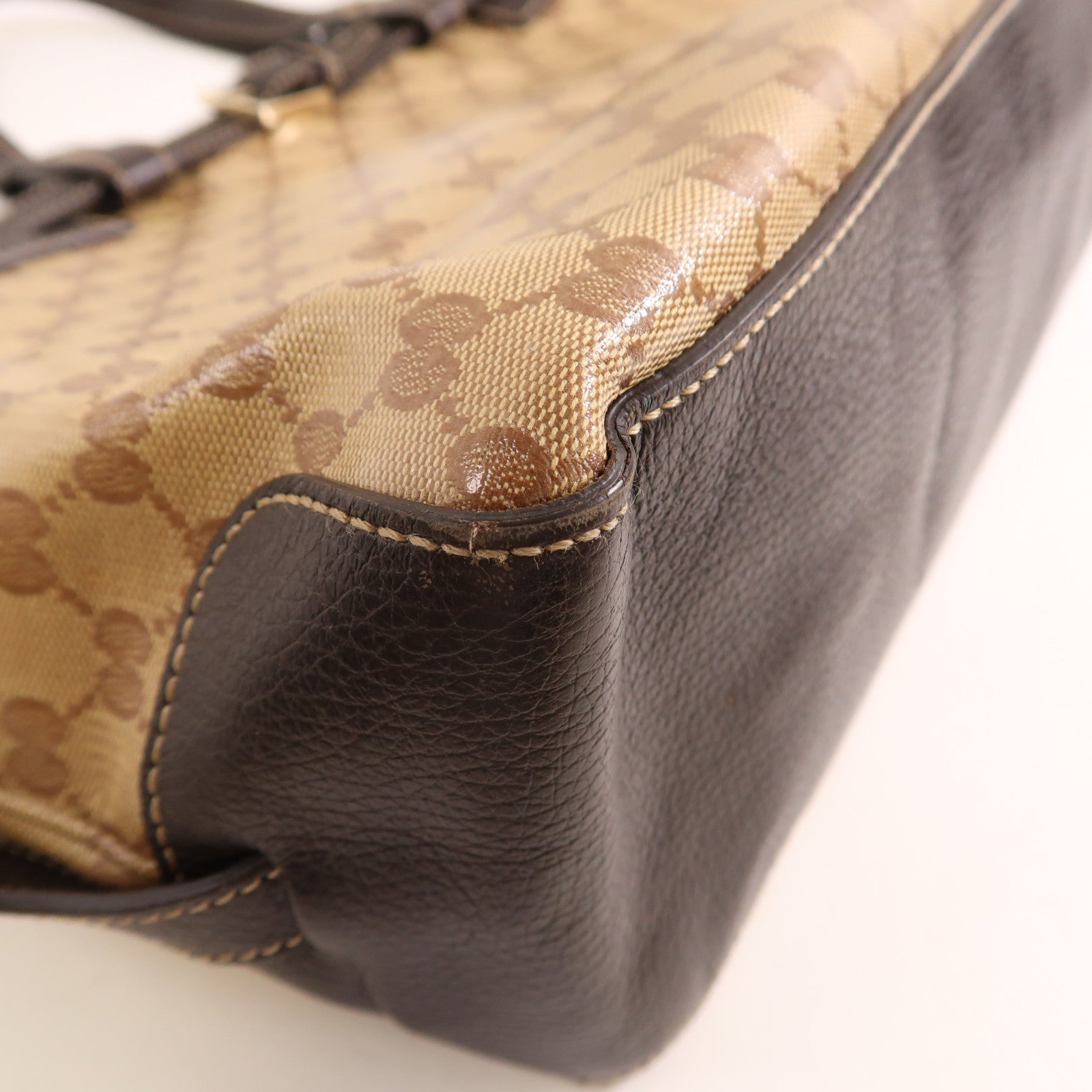 GUCCI 塗層帆布/皮革Tote Bag銀扣手挽肩背兩用袋