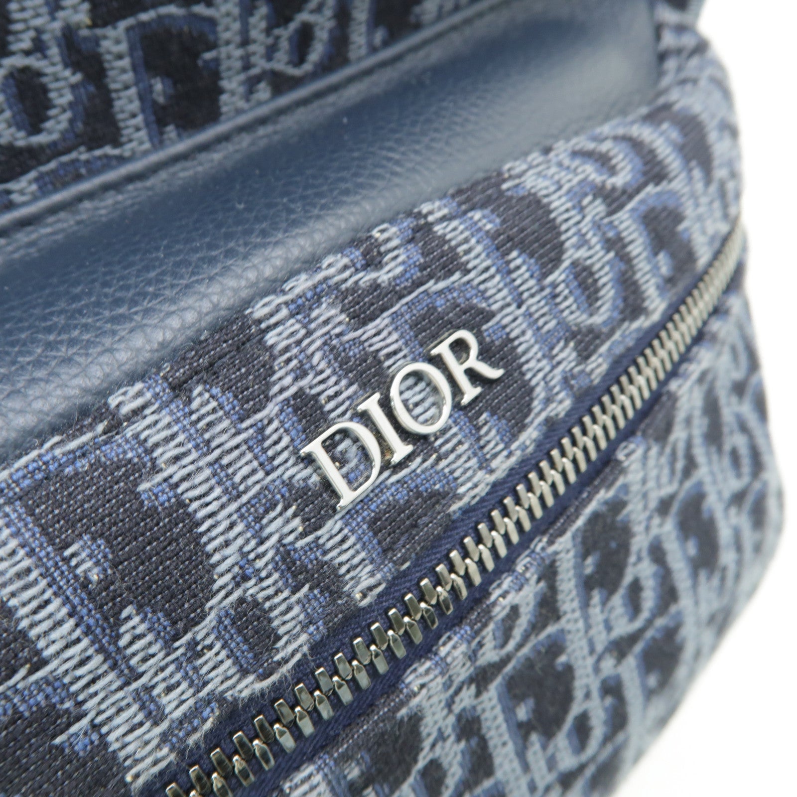 Dior 帆布Oblique Rider銀扣背包深藍色