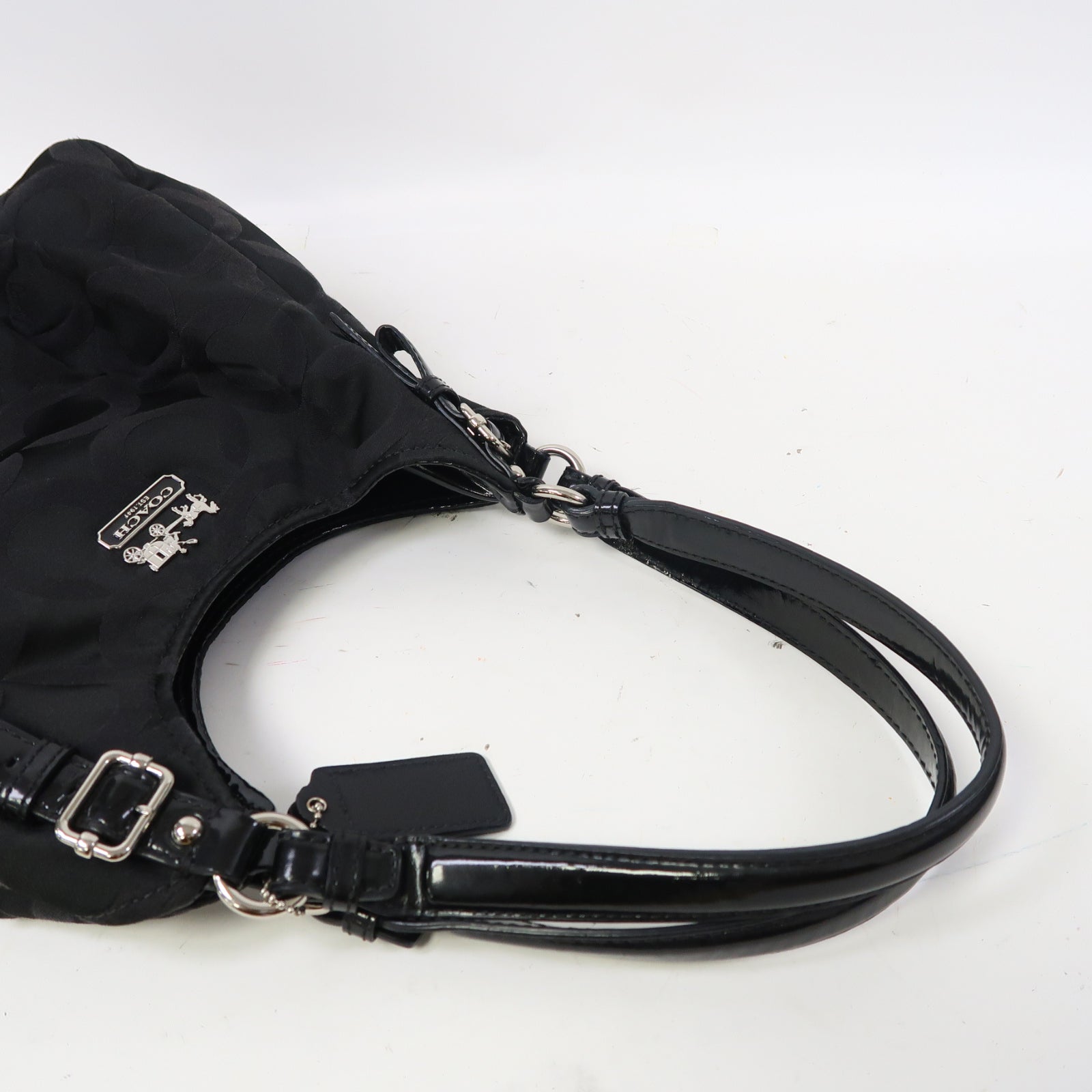 COACH 帆布Shoulder Bag銀扣肩背袋黑色