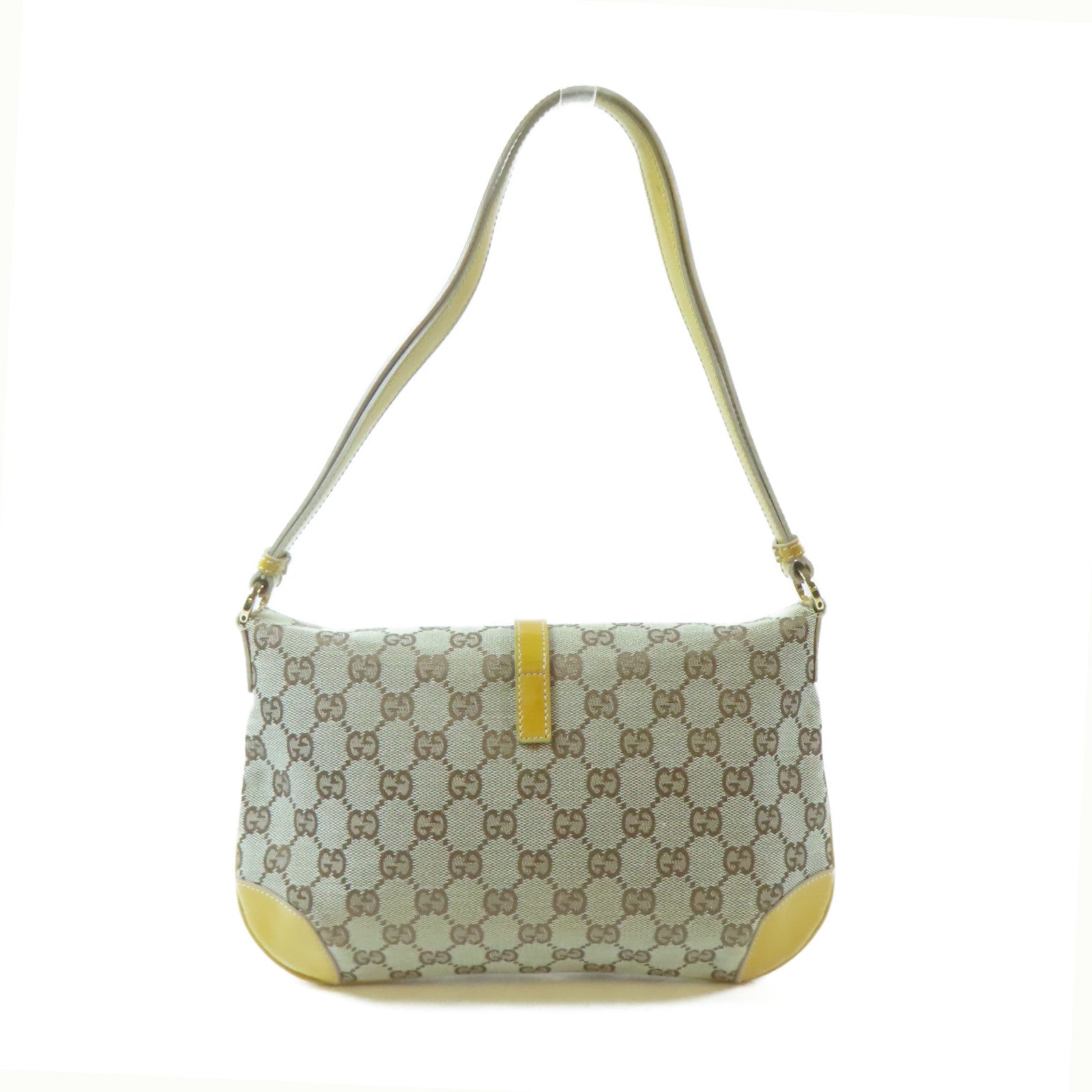 GUCCI 帆布Handbag金扣手挽袋啡色/黃色