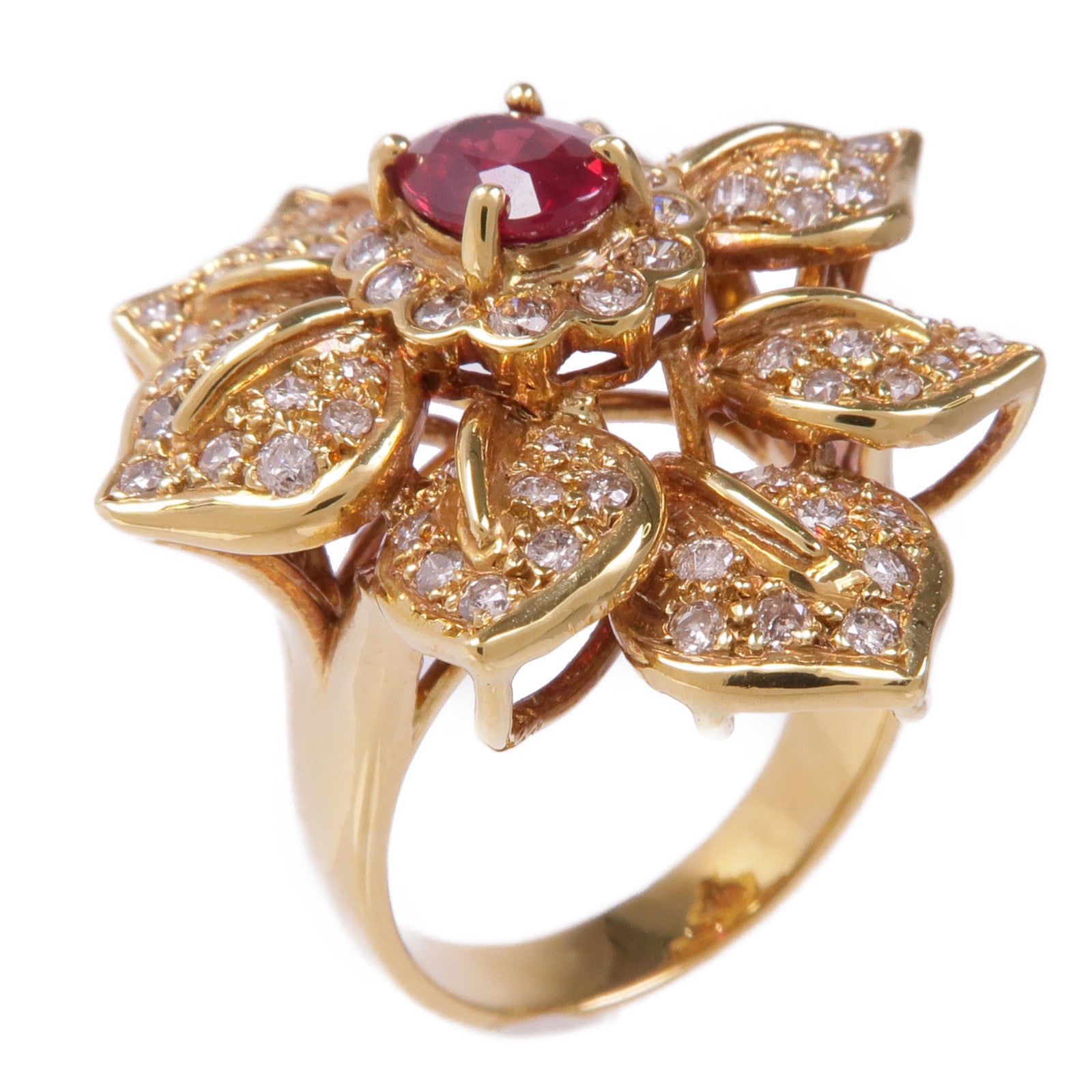 JEWELRY 18K黃金Ruby Diamond Ring紅寶石/鑽石戒指US#8.25