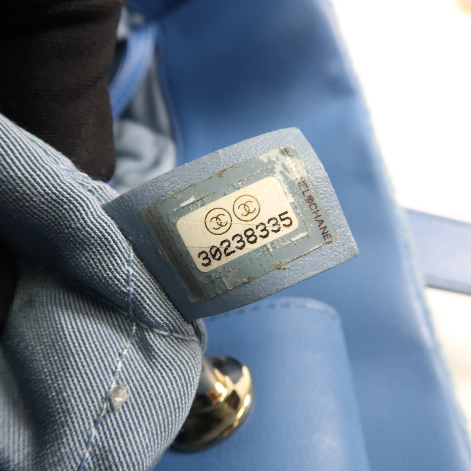 CHANEL 帆布Chain Shoulder金扣鏈帶手挽肩背兩用袋