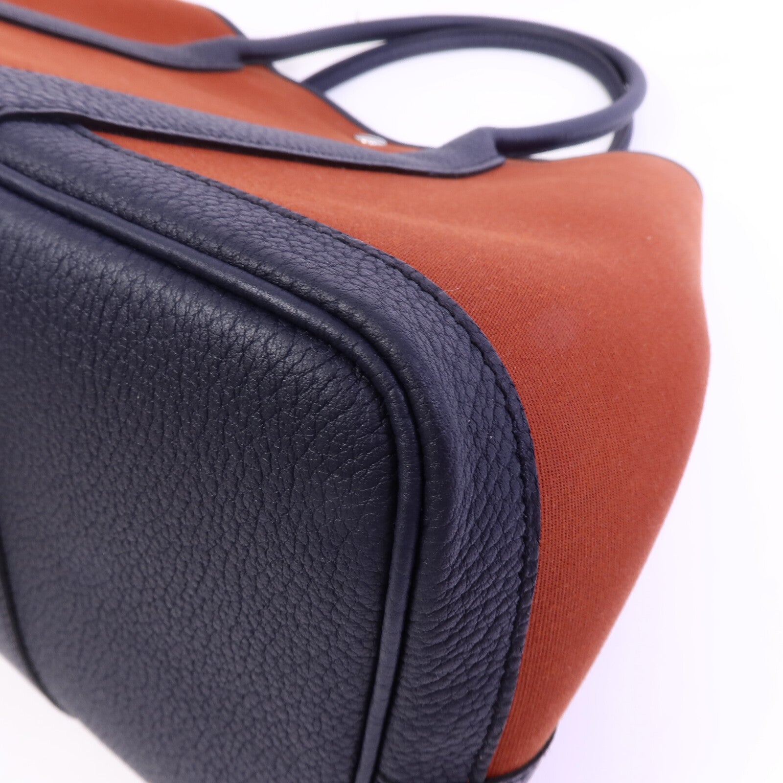 HERMES 帆布/Negonda皮革Garden Party PM手挽袋Cuivre/Bleu Indigo