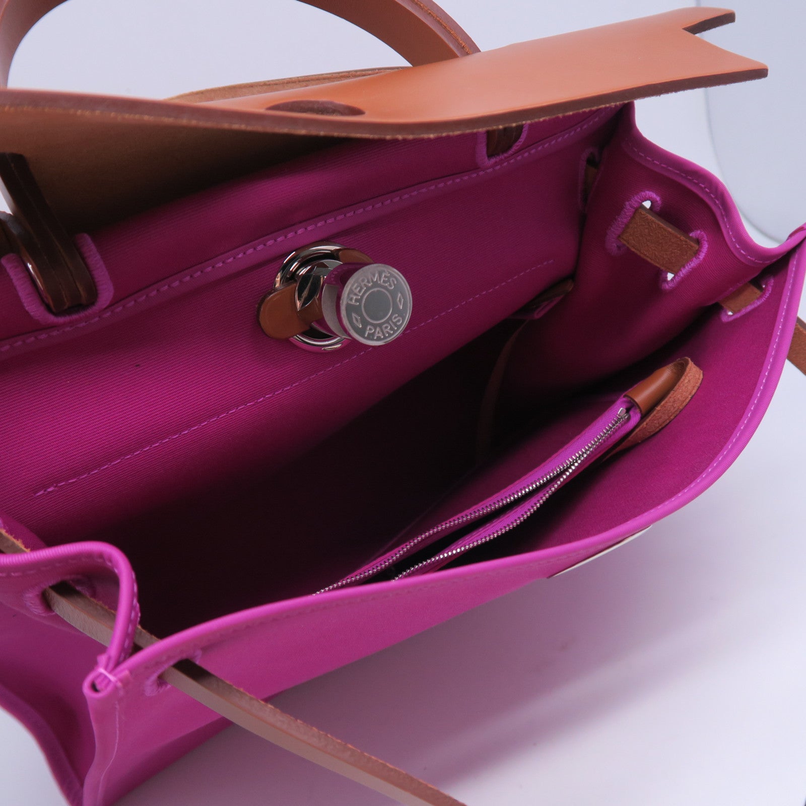 HERMES 【激減優惠】帆布Herbag PM銀扣鏈帶肩背袋紫色
