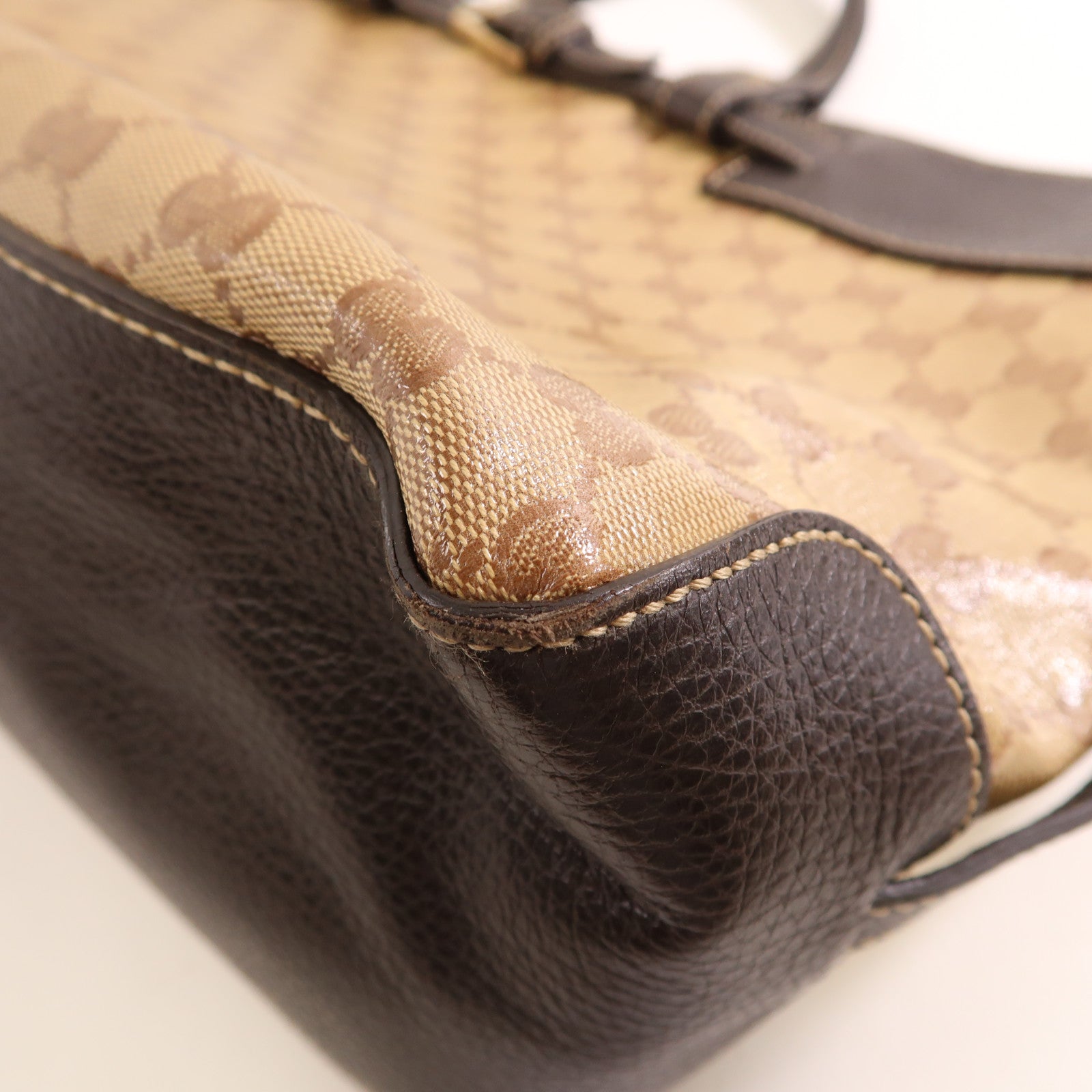 GUCCI 塗層帆布/皮革Tote Bag銀扣手挽肩背兩用袋