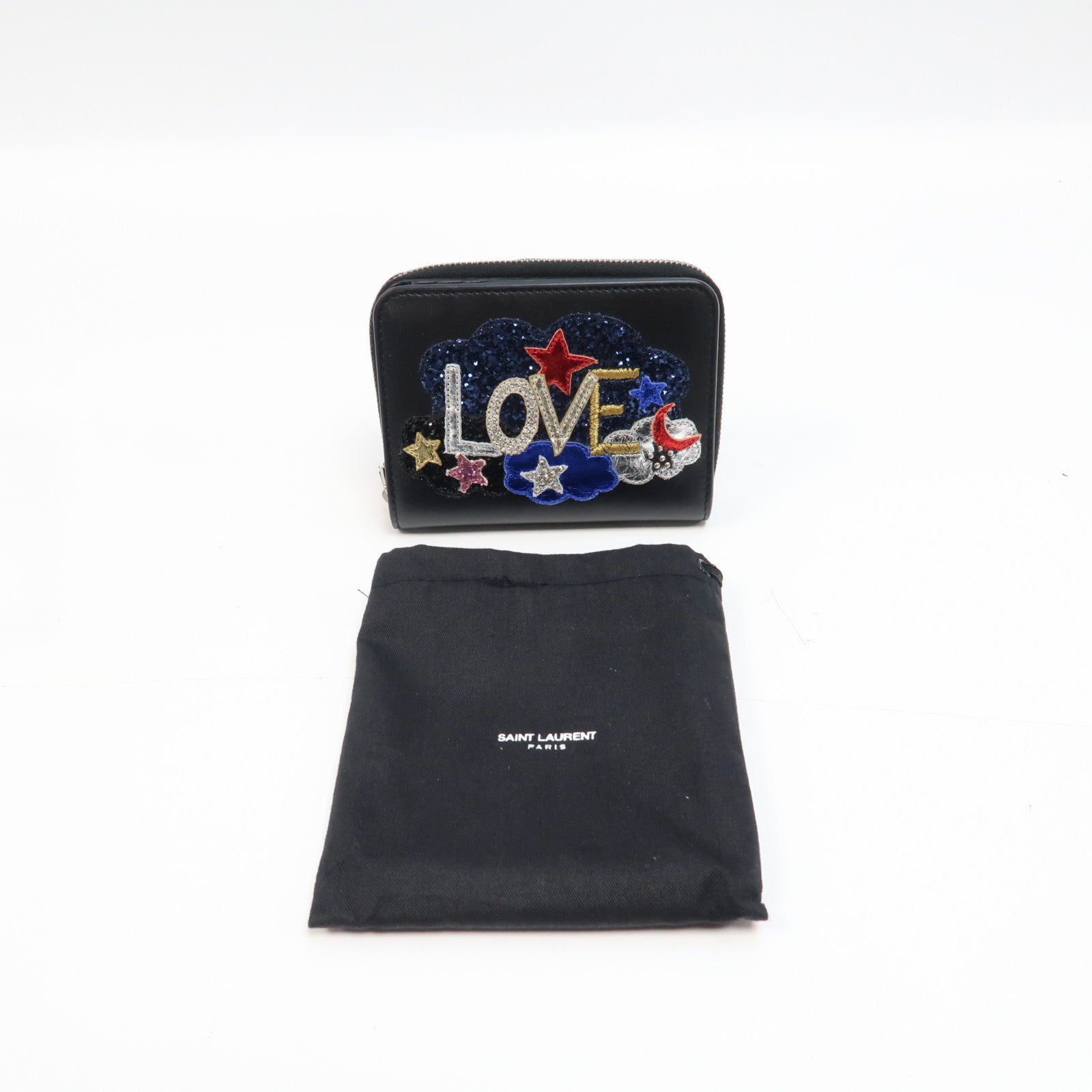 SAINT LAURENT 皮革Wallet銀扣錢包黑色