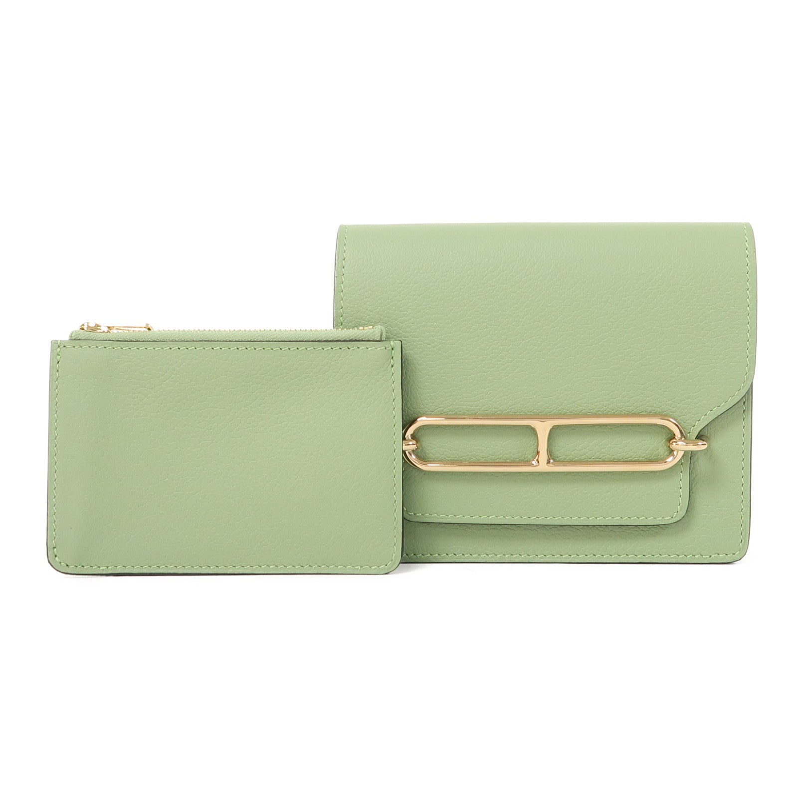 HERMES (PRICE DOWN) GHW Roulis Slim Wallet Evercolor Leather Vert Criquet Green