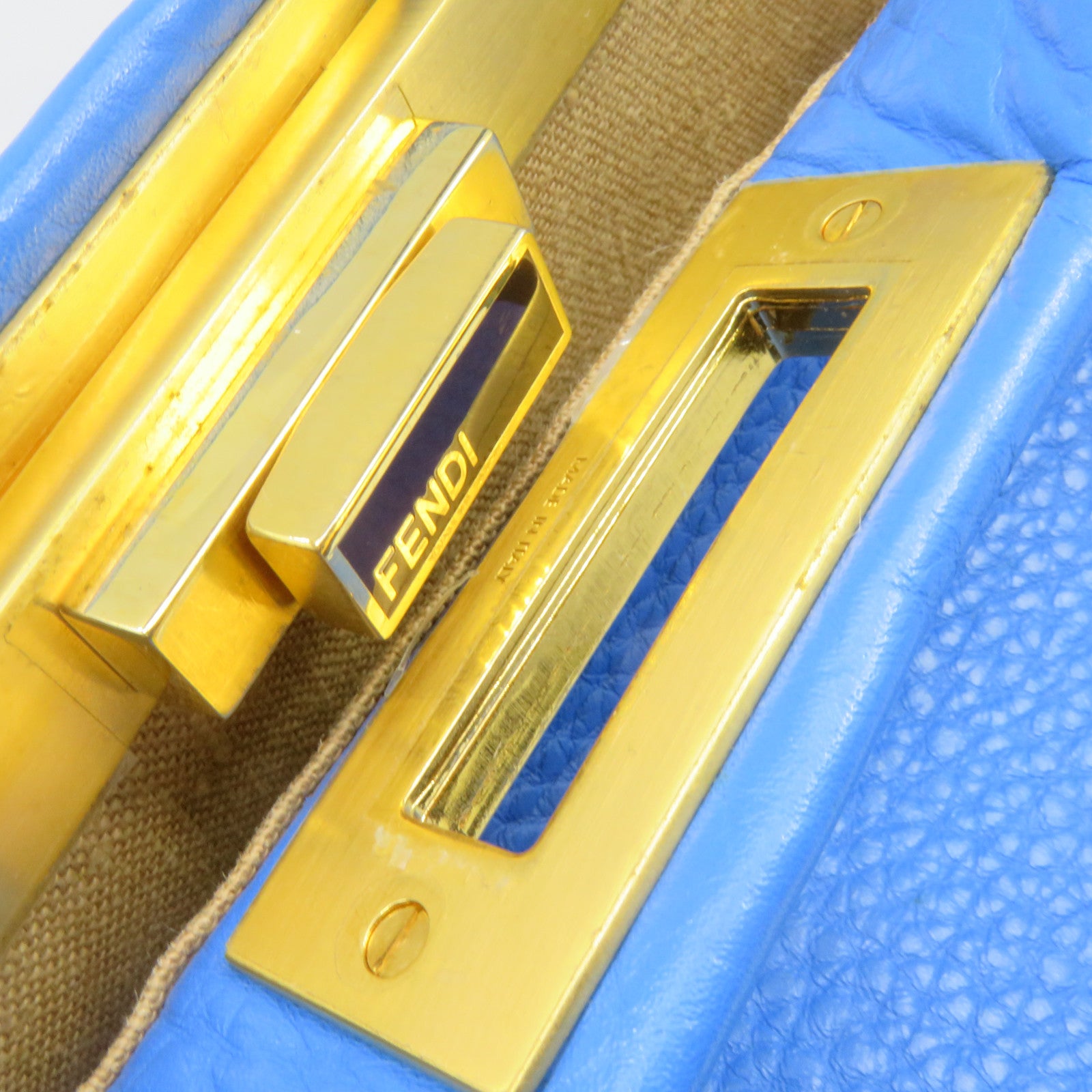 FENDI 牛皮皮革Peekaboo 2Way Shoulder Bag金扣手挽肩背两用袋蓝色