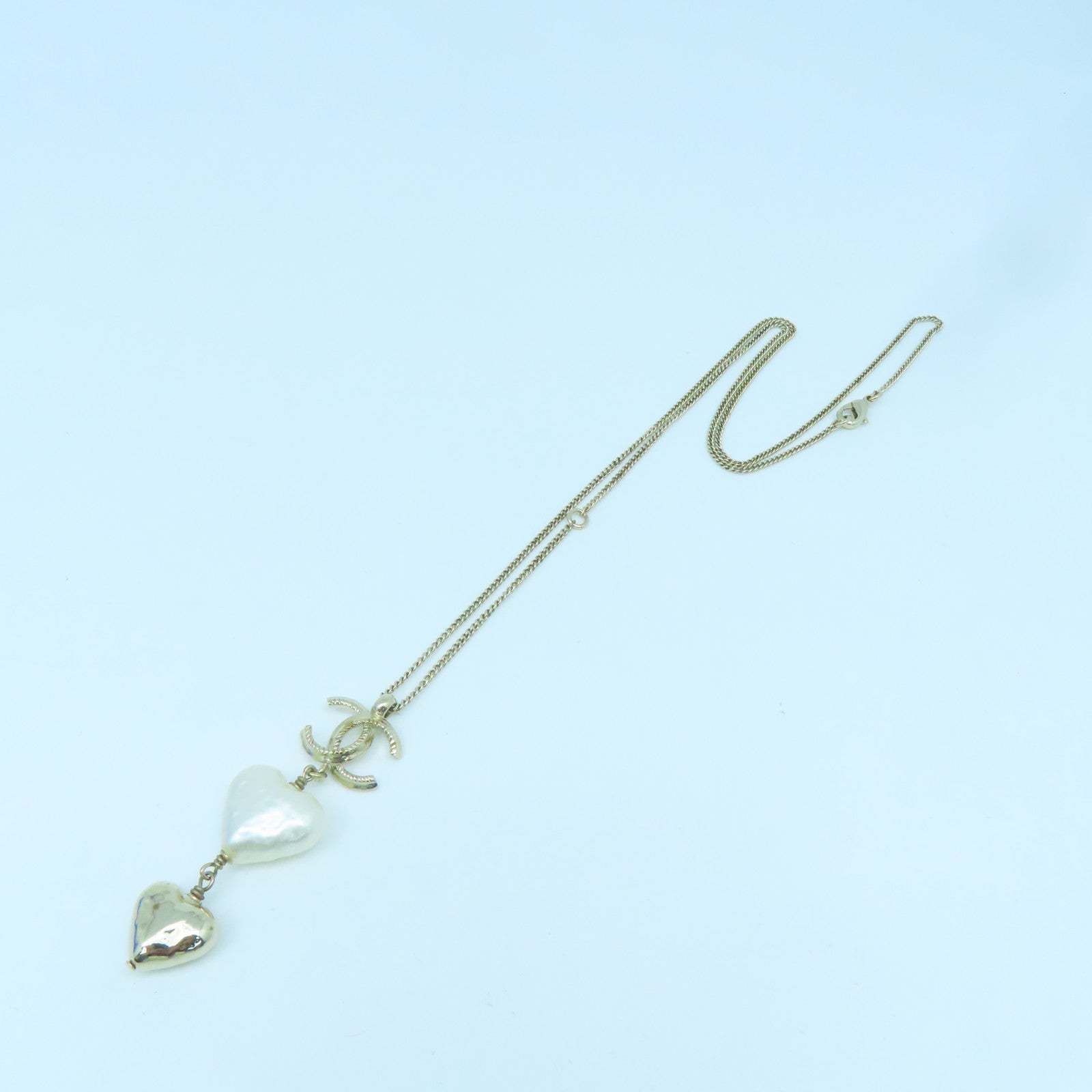 CHANEL Metal Necklace Gold Buckle Necklace Gold/White