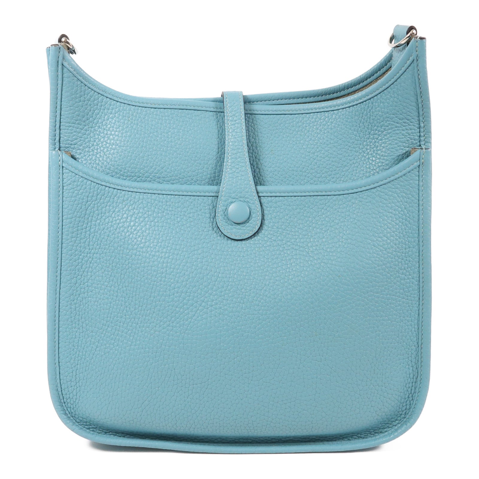 HERMES Clemence皮革Evelyne PM銀扣肩背袋Bleu Saint Cyr