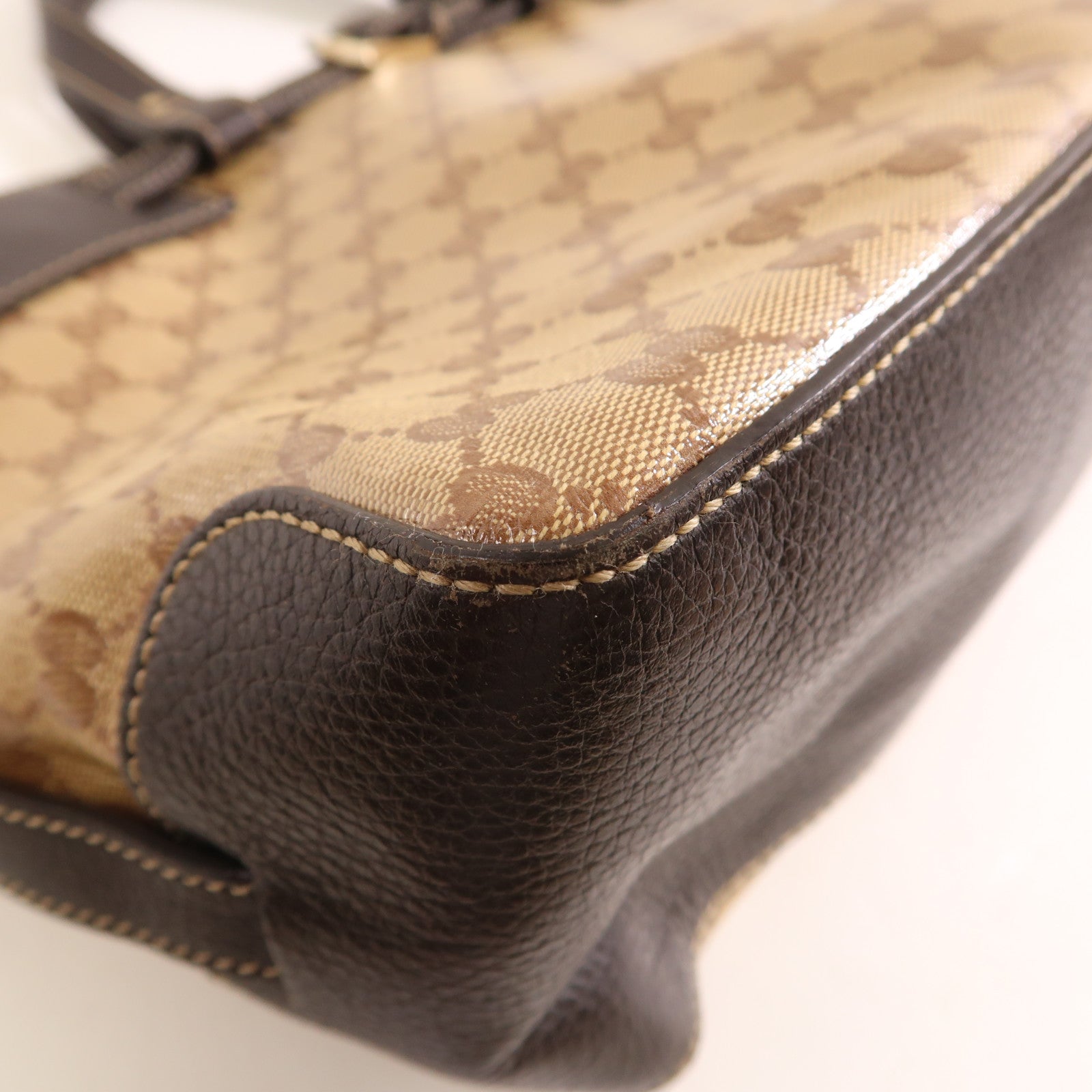 GUCCI 塗層帆布/皮革Tote Bag銀扣手挽肩背兩用袋
