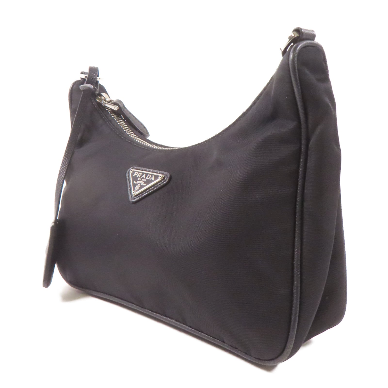 PRADA 尼龍Re-Edition 2005銀扣手挽肩背兩用袋黑色