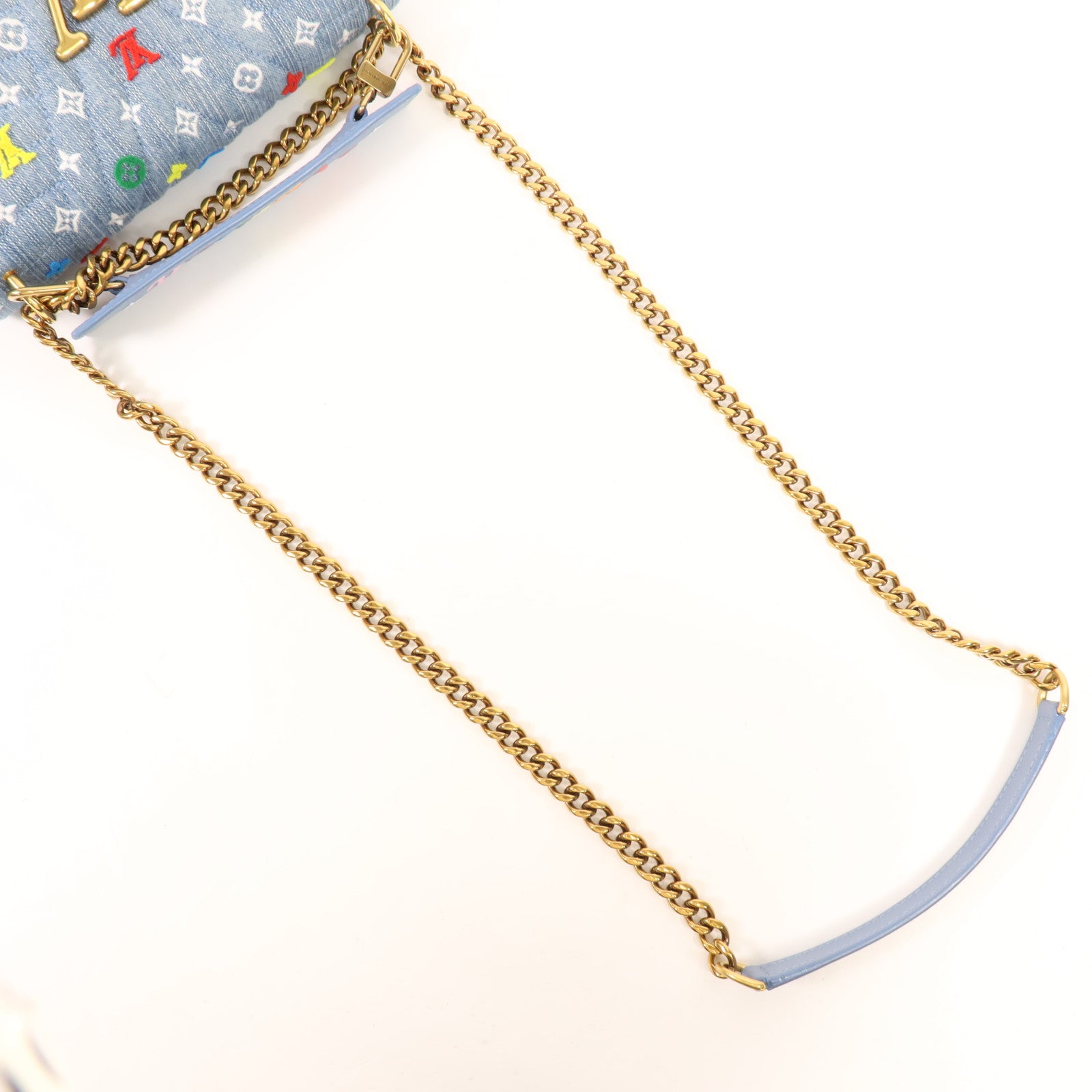 LOUIS VUITTON Monogram Embroidered Quilted Denim New Wave Chain Bag金扣手挽肩背兩用袋