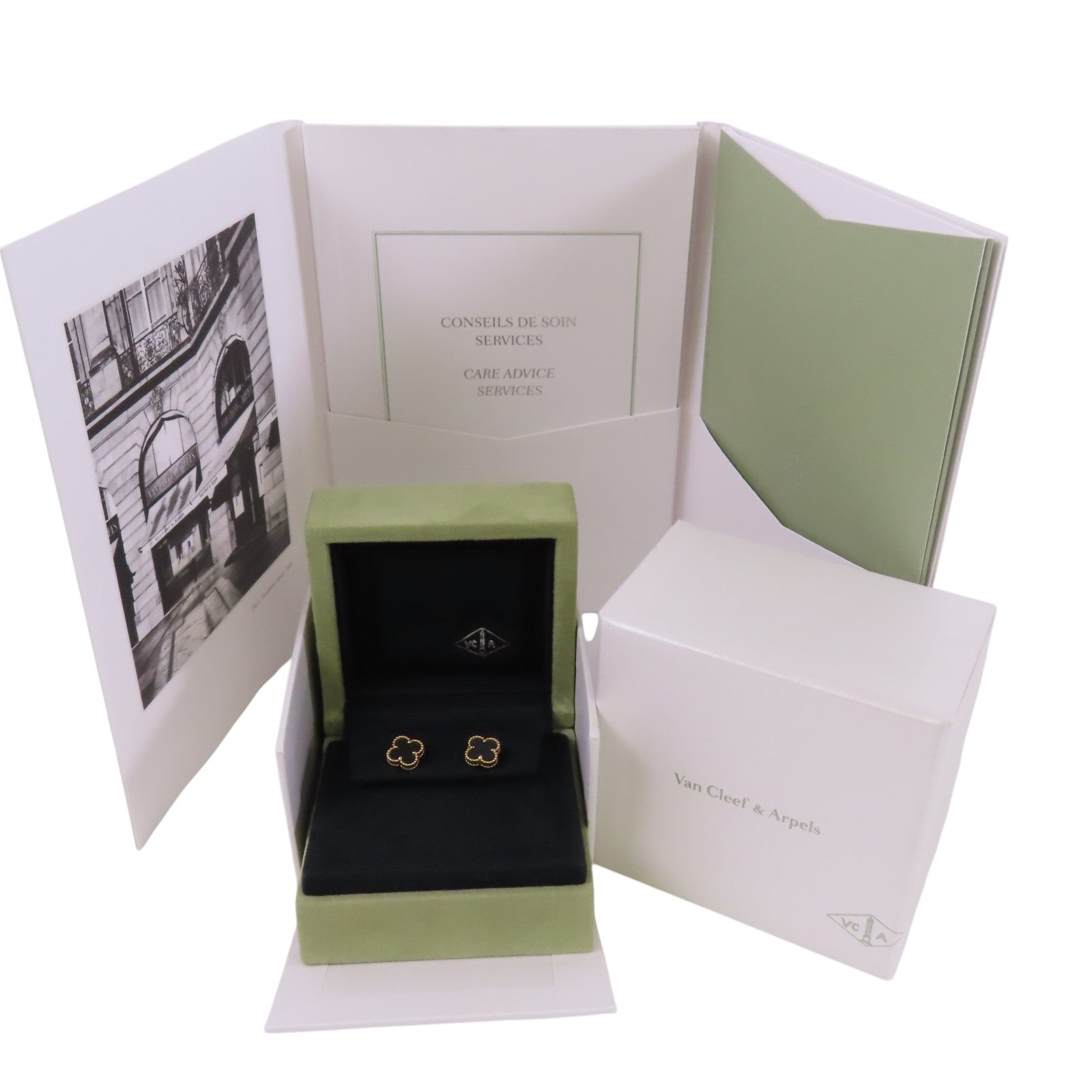 Van Cleef & Arpels 18K玫瑰金Sweet Vintage Alhambra Onyx Earrings金扣縞瑪瑙耳環