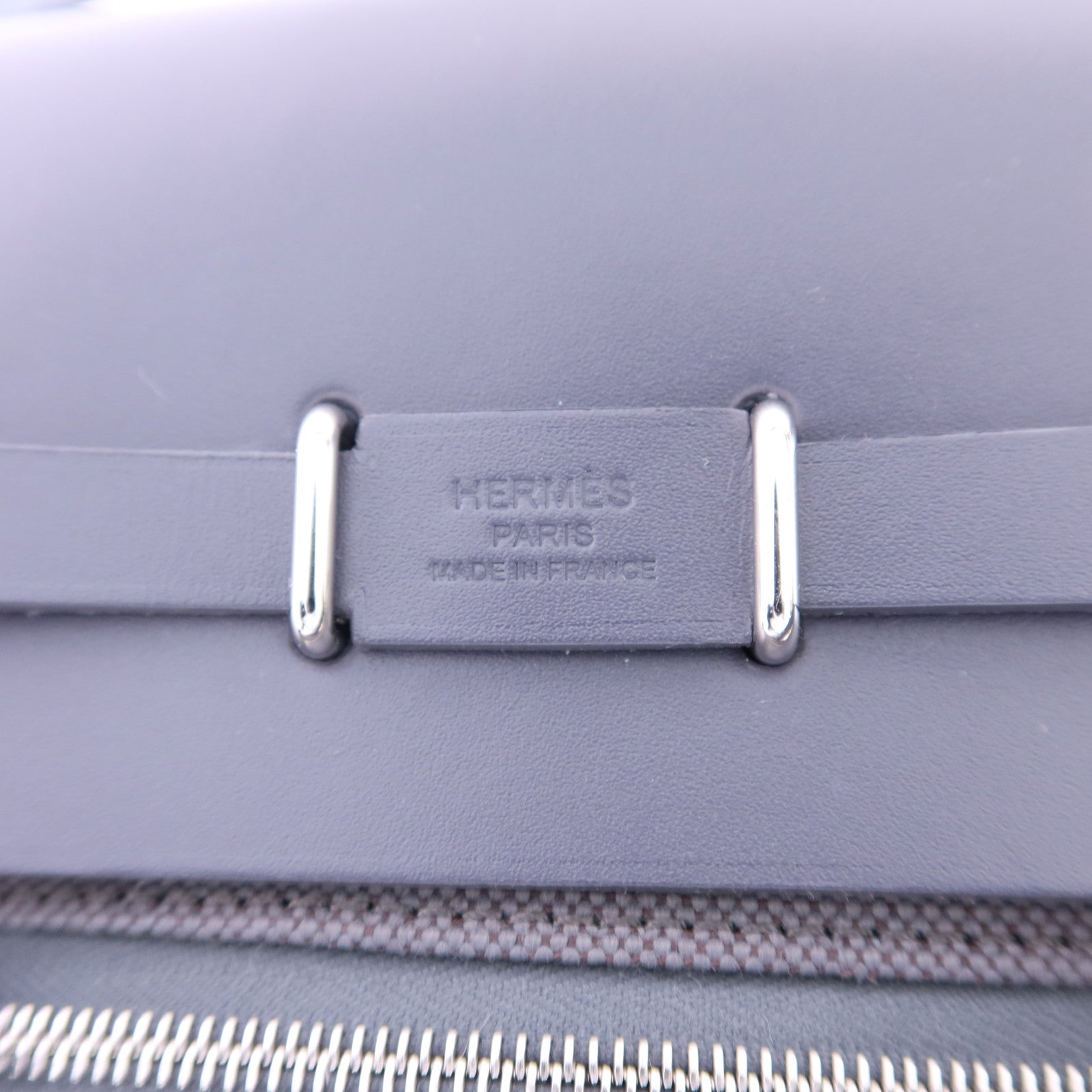 HERMES Toile H帆布Mini Herbag銀扣肩背袋Ardoise