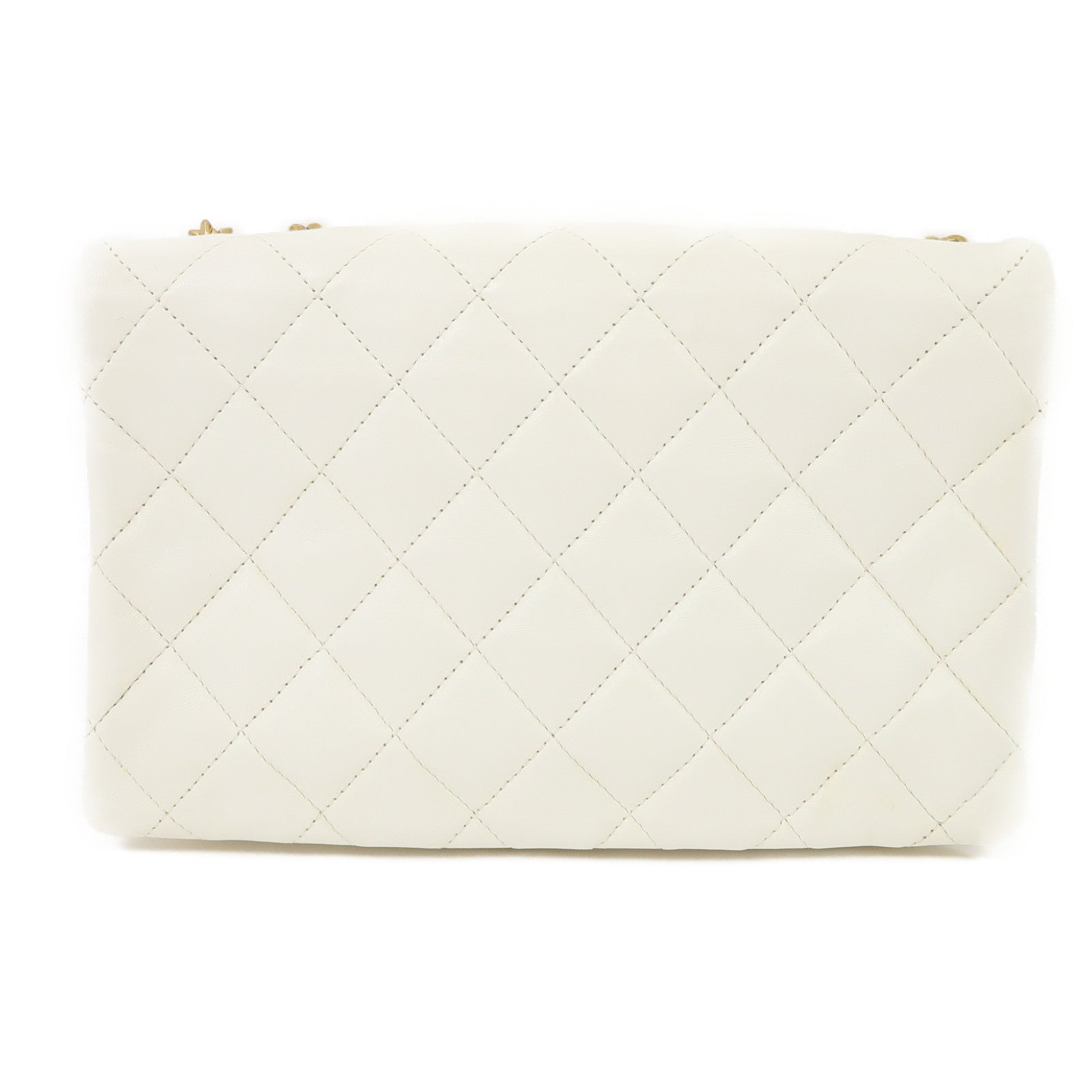 CHANEL 菱格皮革Chain Shoulder金扣鏈帶肩背袋白色