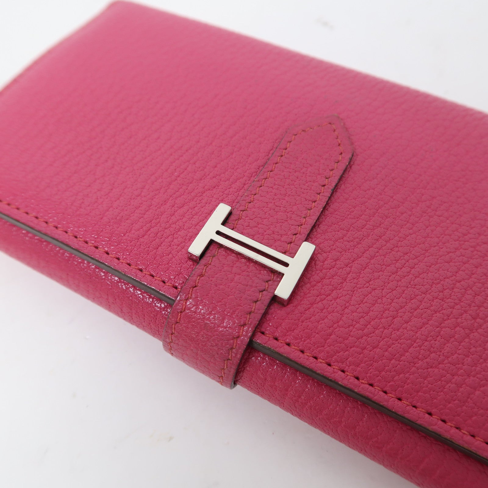 HERMES 【激減優惠】Chevre皮革Bearn Wallet銀扣長錢包粉紅色