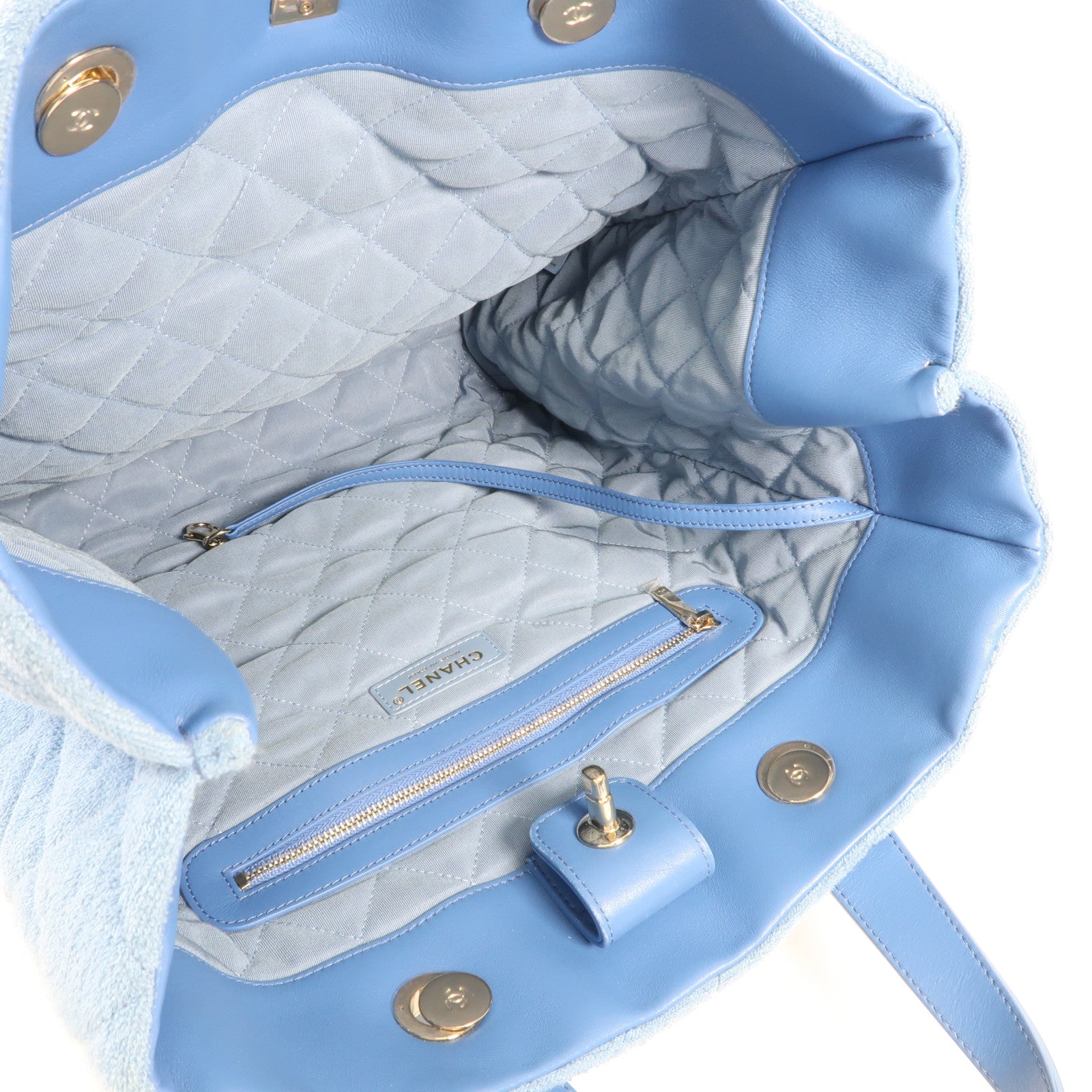 CHANEL 帆布Chain Shoulder金扣鏈帶手挽肩背兩用袋