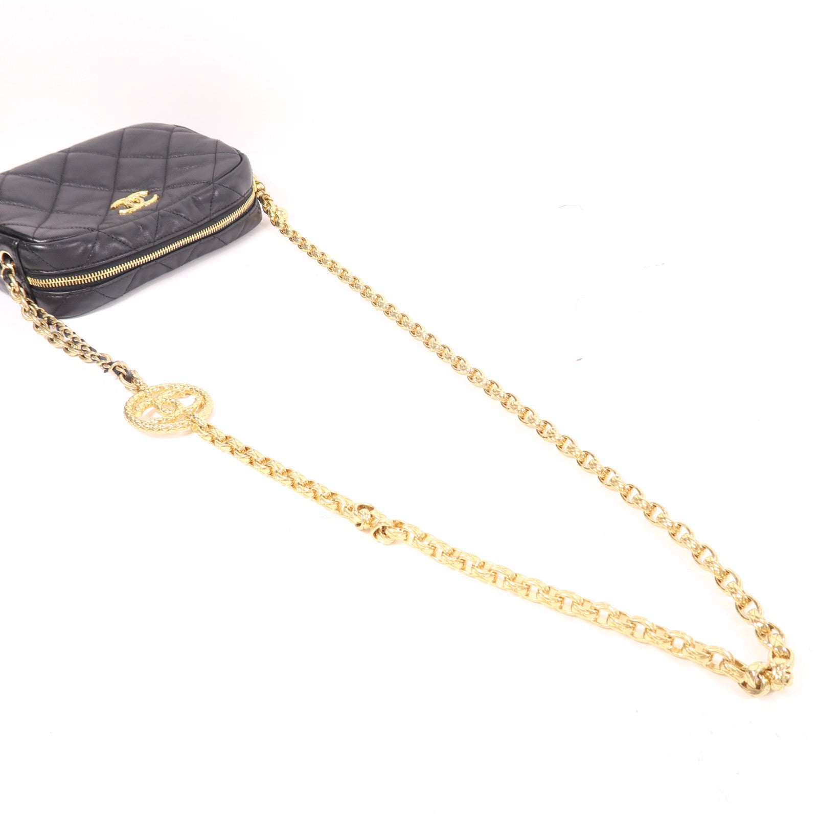 CHANEL 羊皮皮革Chain Shoulder金扣鏈帶肩背袋