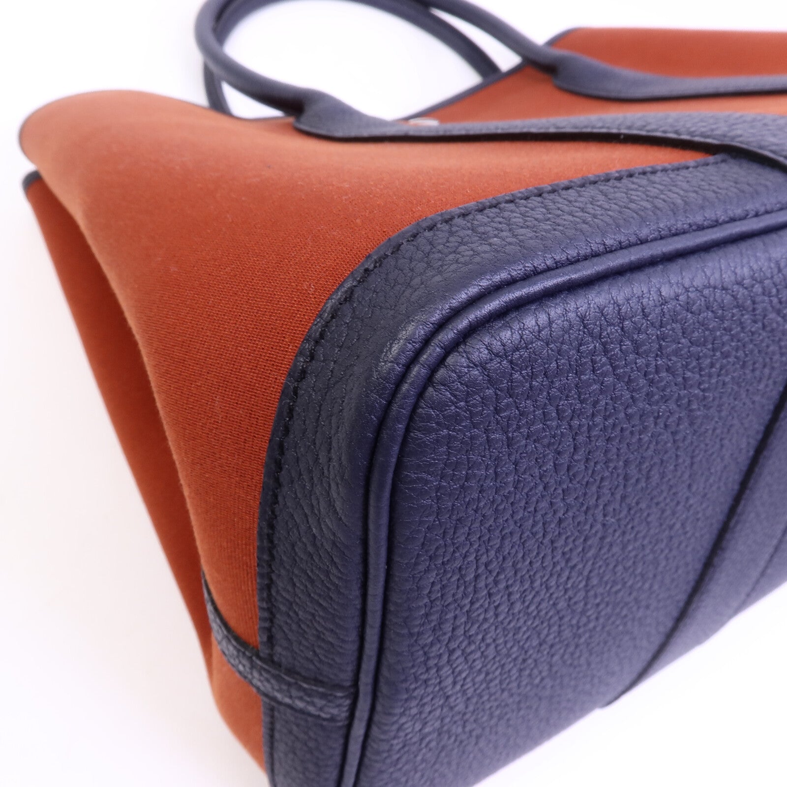 HERMES 帆布/Negonda皮革Garden Party PM手挽袋Cuivre/Bleu Indigo