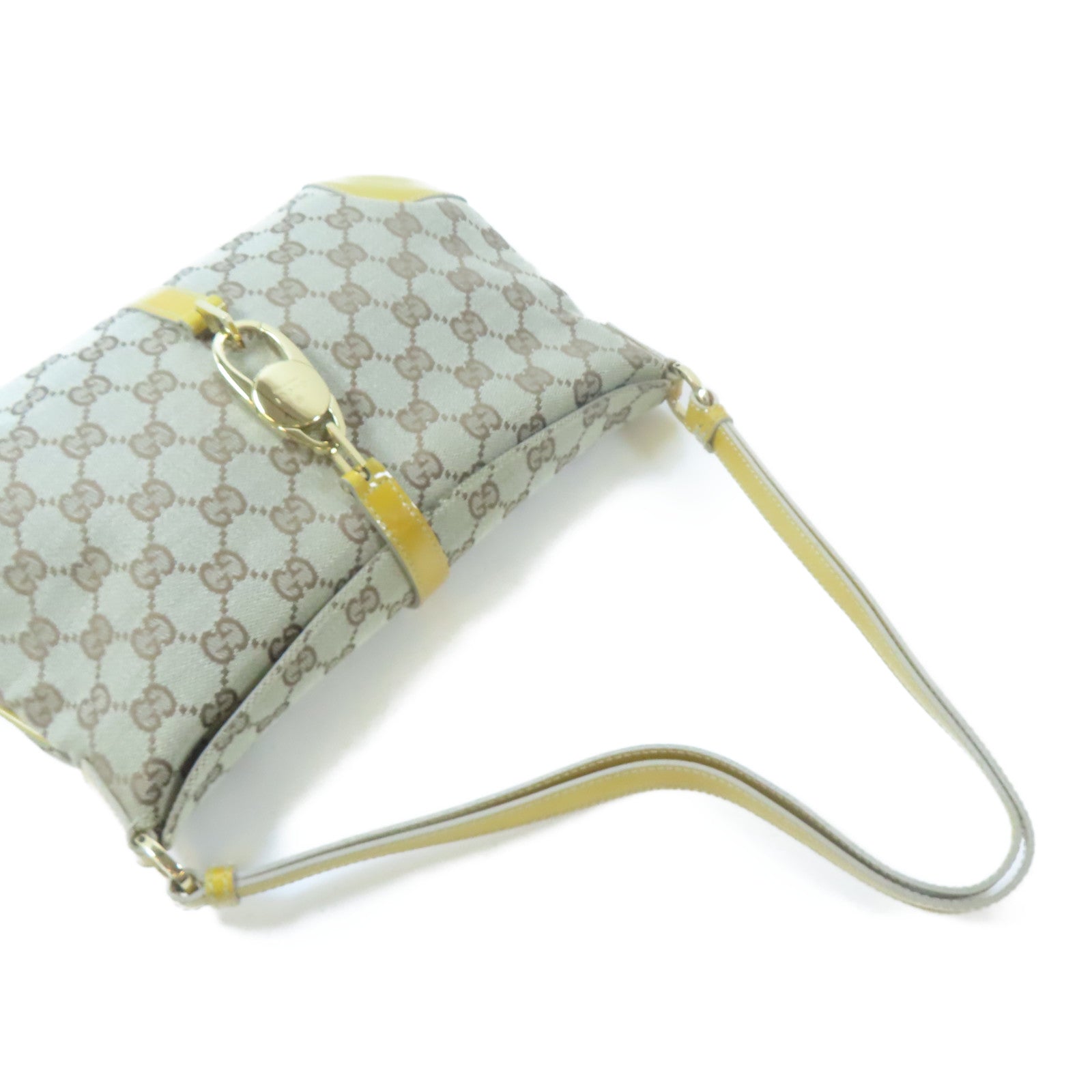 GUCCI 帆布Handbag金扣手挽袋啡色/黃色