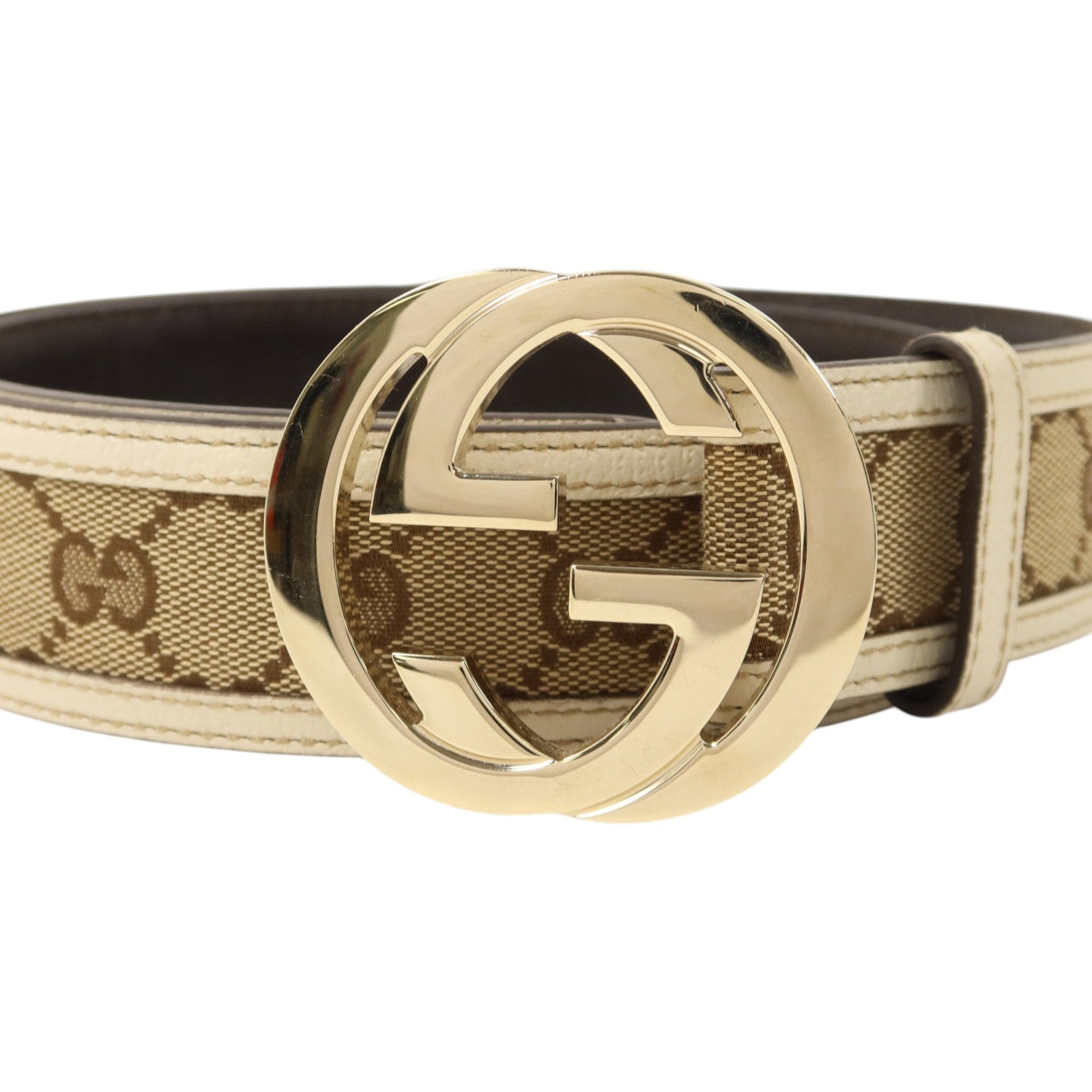 GUCCI GG帆布/牛皮皮革Belt金扣皮帶
