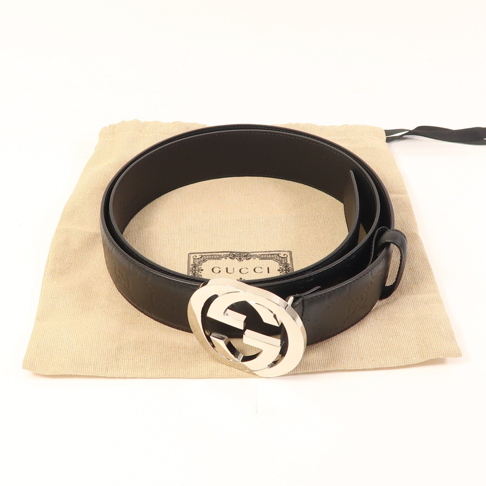 GUCCI 牛皮皮革GG Belt銀扣皮帶