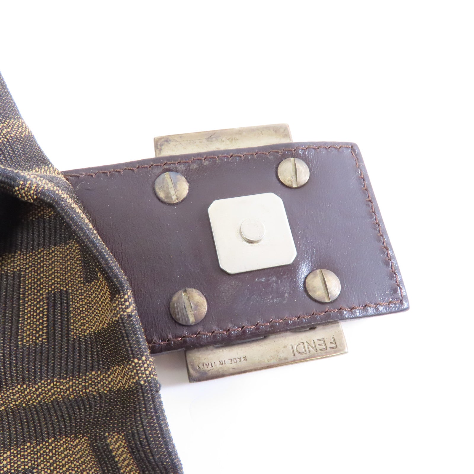 FENDI 帆布Shoulder Bag銀扣肩背袋啡色