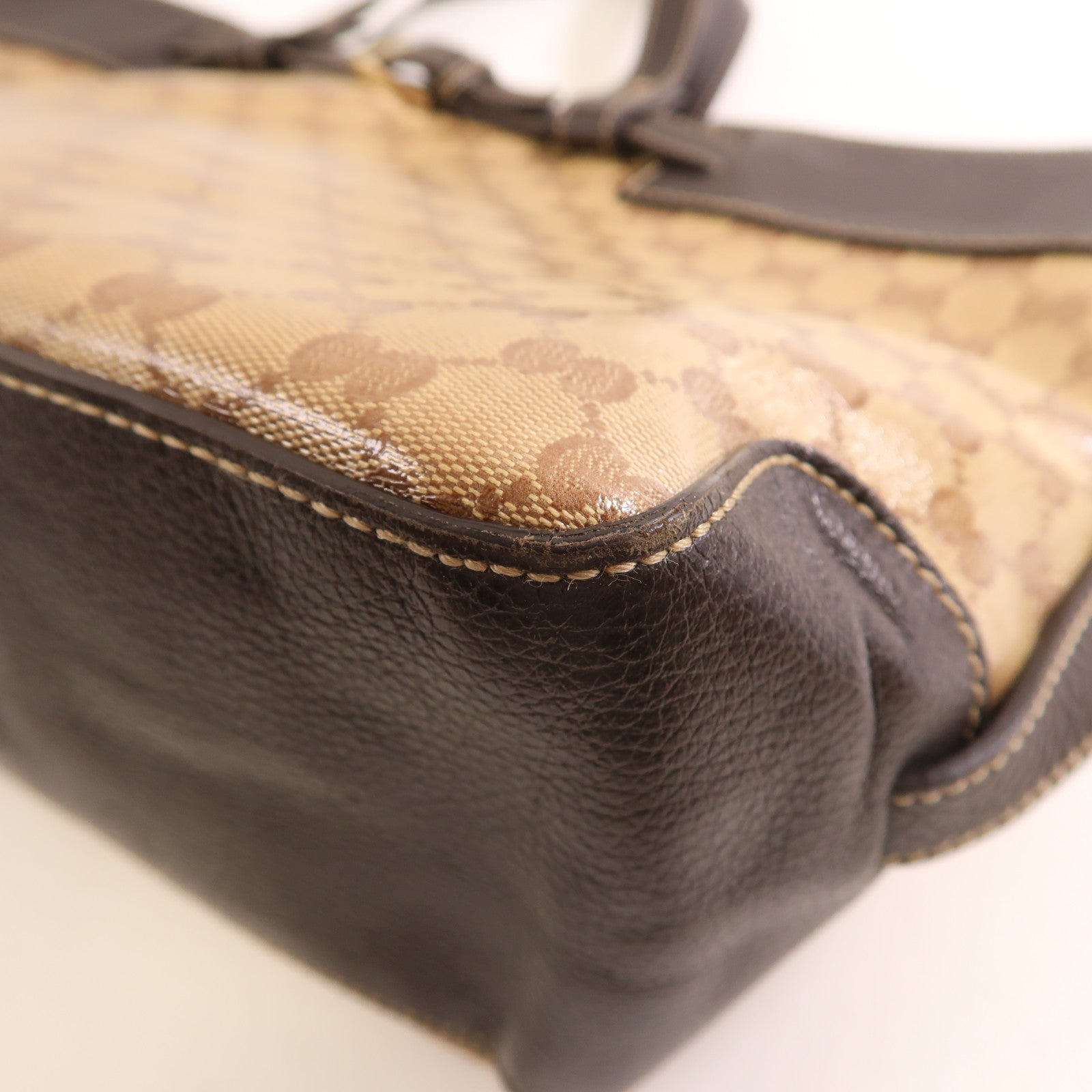 GUCCI 塗層帆布/皮革Tote Bag銀扣手挽肩背兩用袋