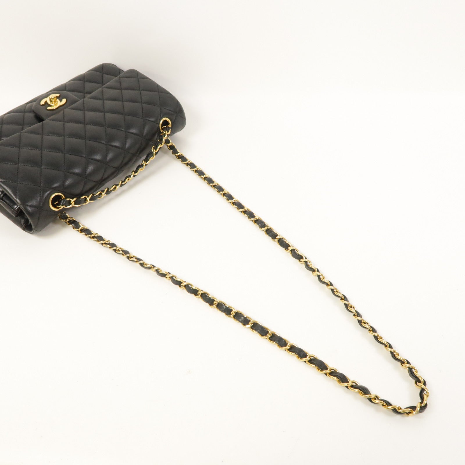 CHANEL 菱格羊皮皮革Classic 25金扣鏈帶肩背袋黑色