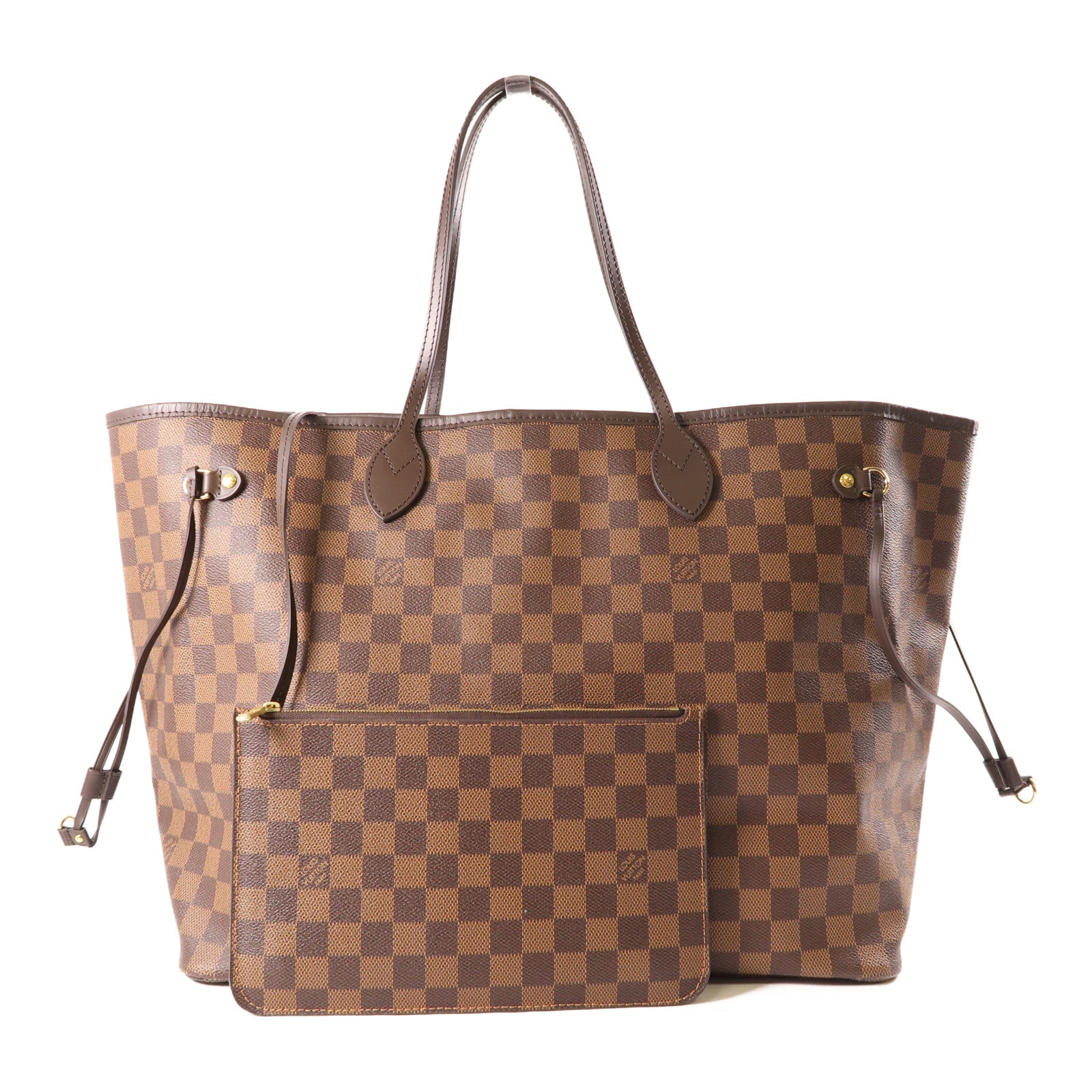 LOUIS VUITTON Damier Neverfull GM金扣肩背袋棕色