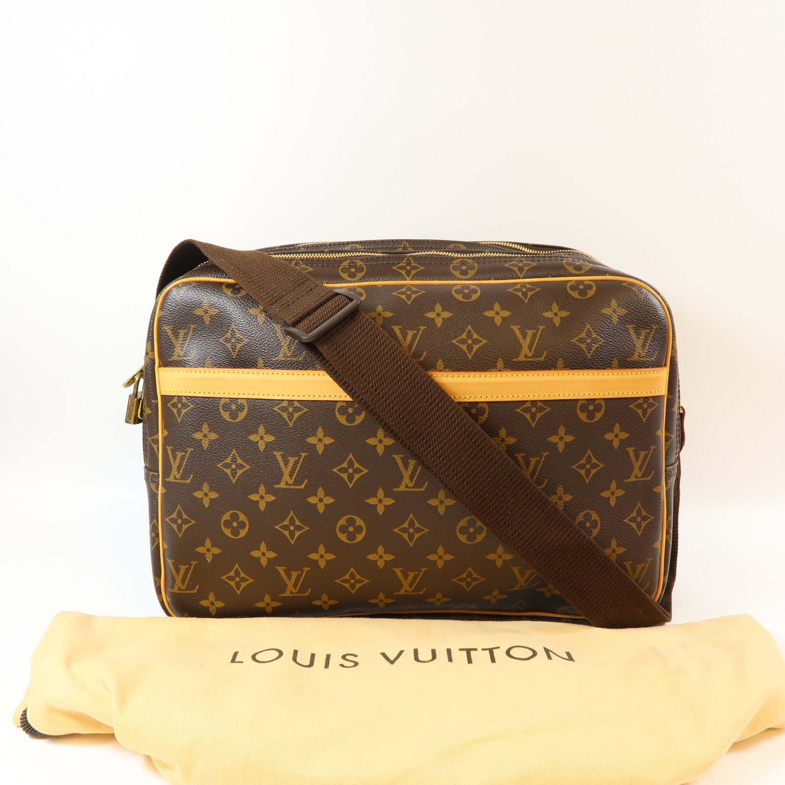 LOUIS VUITTON Monogram Reporter GM金扣肩背袋啡色