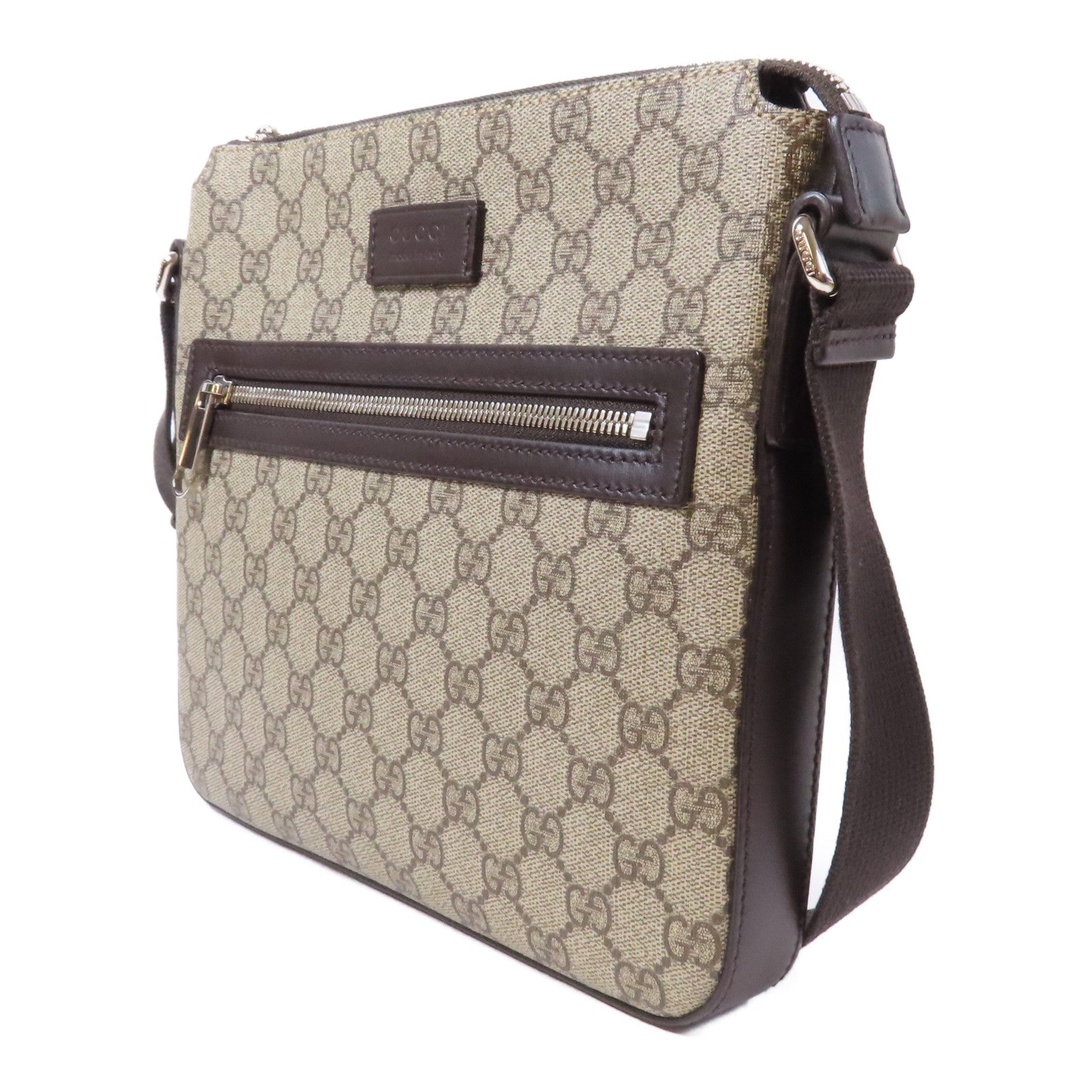 GUCCI 塗層帆布Shoulder Bag銀扣肩背袋啡色