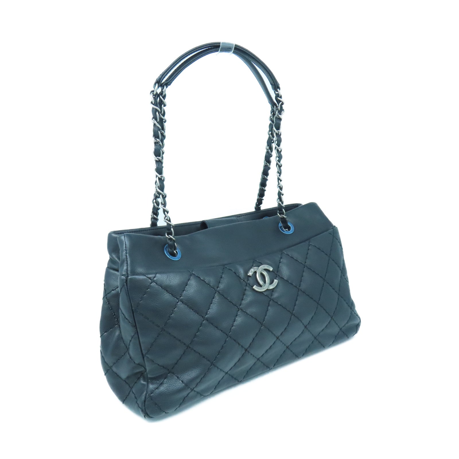 CHANEL rhombic cowhide leather Chain Shoulder silver buckle chain shoulder bag black