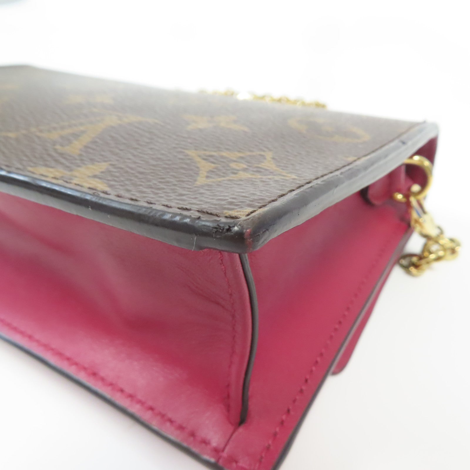 LOUIS VUITTON Monogram Flore金扣鏈帶肩背袋啡色/紅色