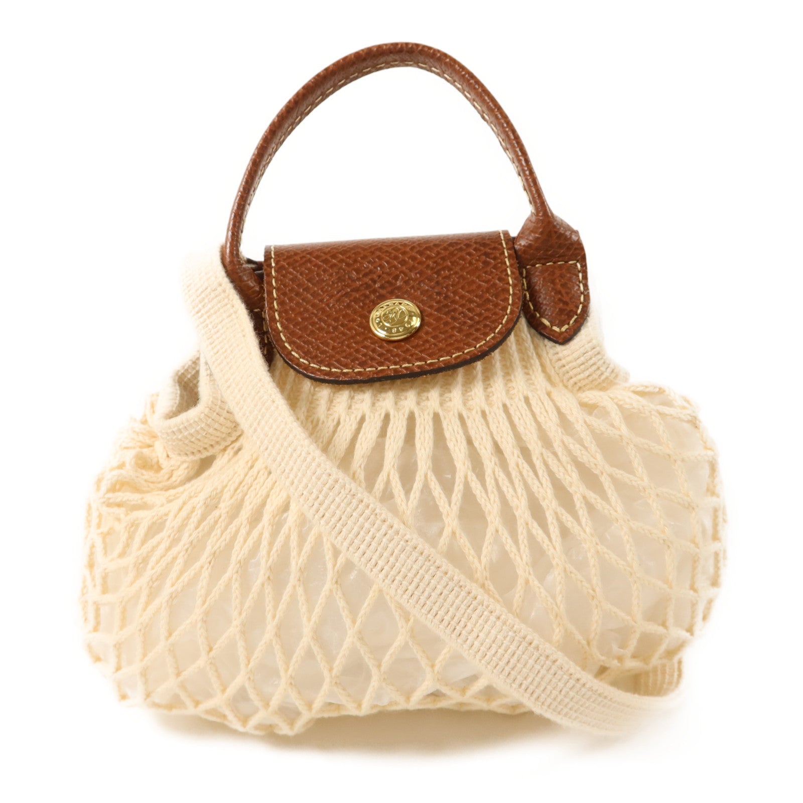 Longchamp 針織布料Le Pliage Filet金扣手挽肩背兩用袋