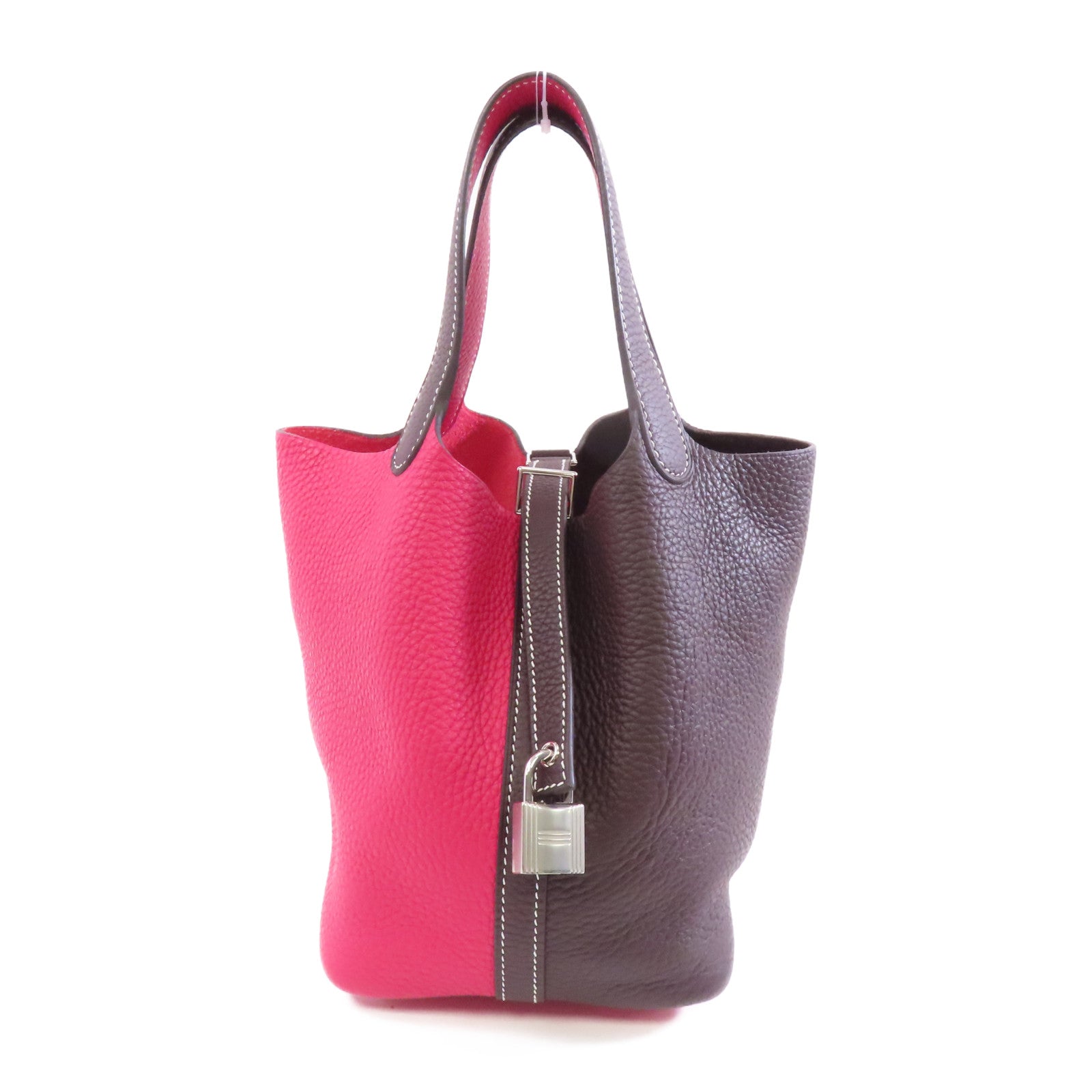 HERMES 【激減優惠】Clemence皮革Picotin PM銀扣手挽袋Rouge Sellier/Franboise粉色/啡色