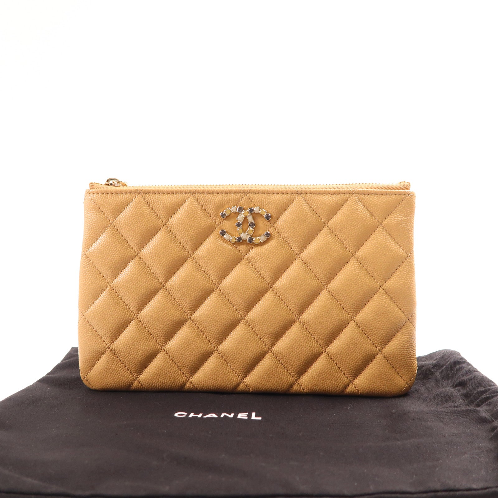 CHANEL 牛皮皮革Pouch金扣手拿包