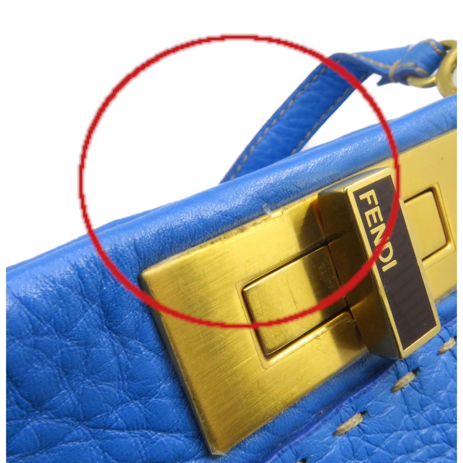 FENDI 牛皮皮革Peekaboo 2Way Shoulder Bag金扣手挽肩背两用袋蓝色