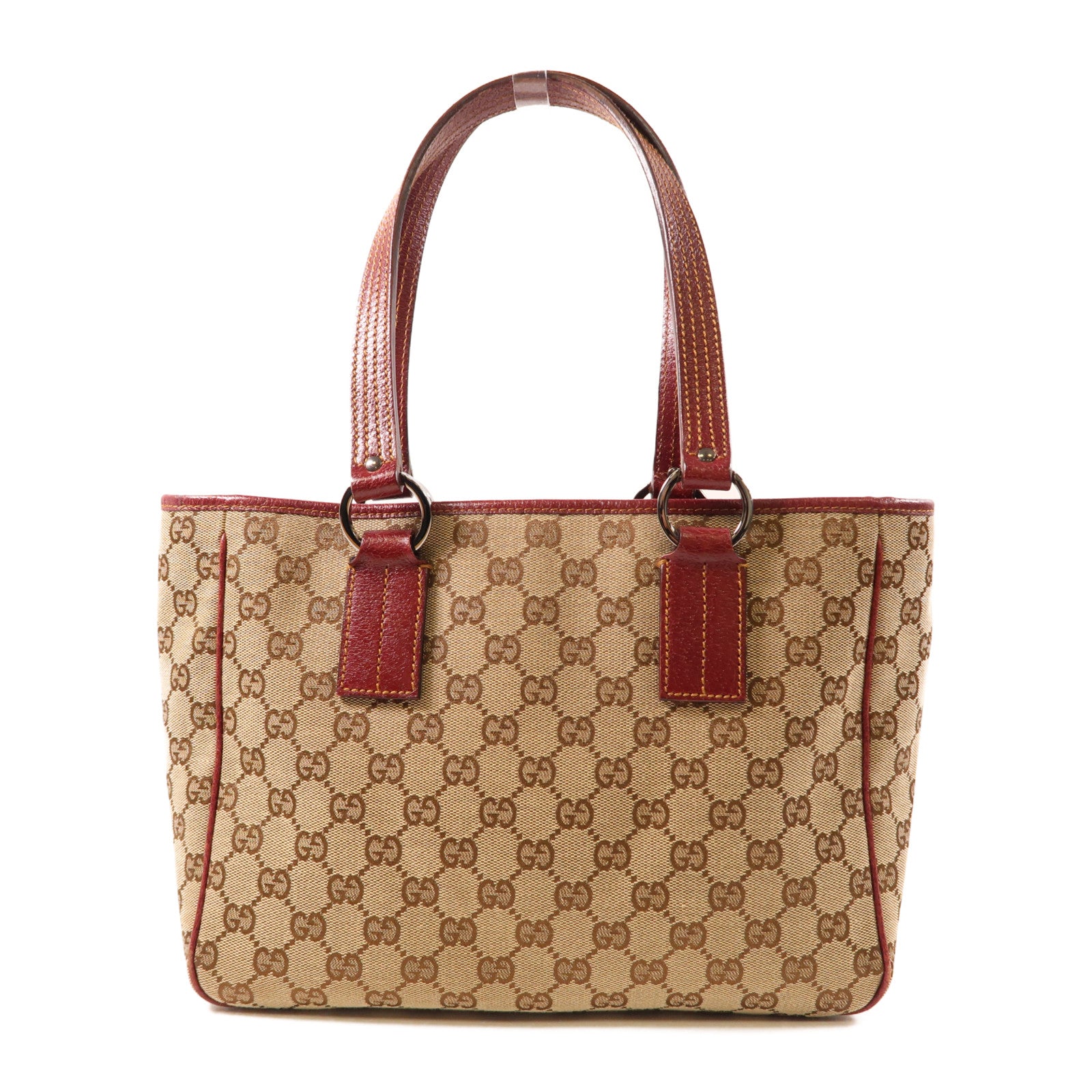 GUCCI 帆布Tote Bag銀扣手挽袋棕色