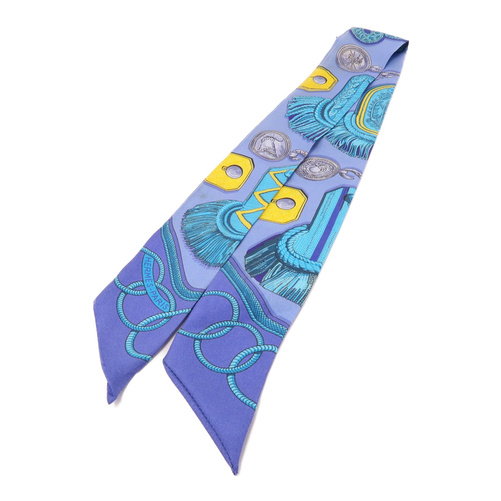 HERMES【激減優惠】 絲質Twilly絲巾藍色/黃色