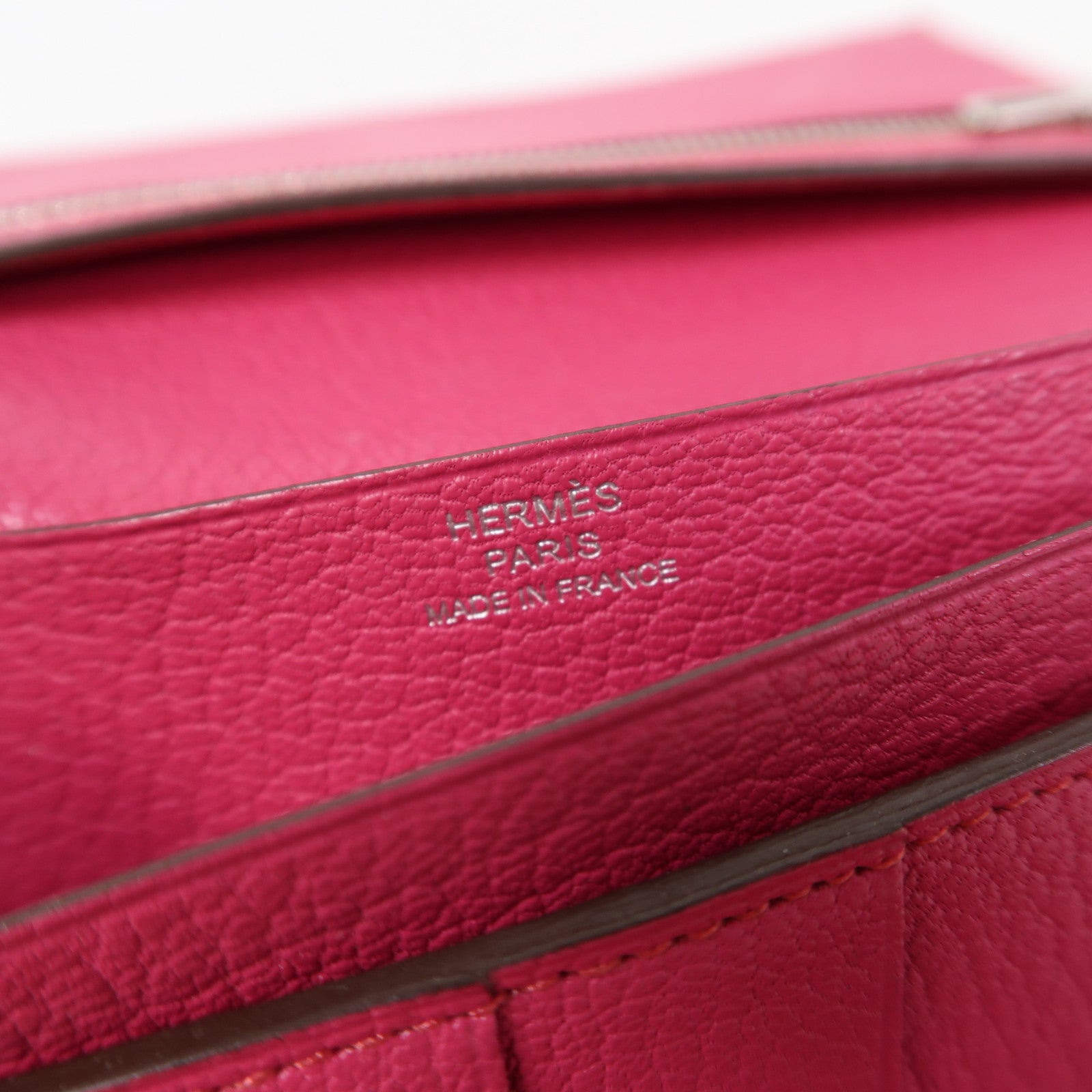 HERMES 【激減優惠】Chevre皮革Bearn Wallet銀扣長錢包粉紅色