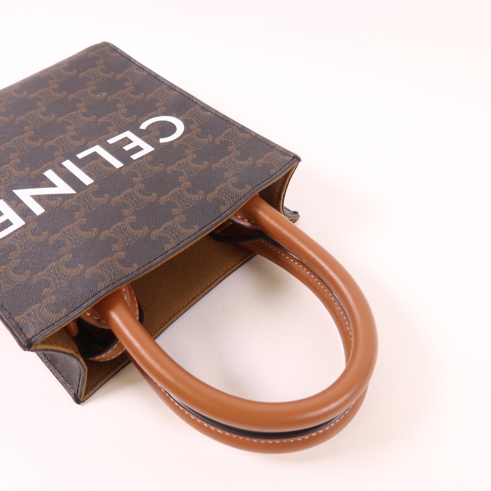 CELINE 塗層帆布Mini Vertical Cabas金扣手挽肩背兩用袋