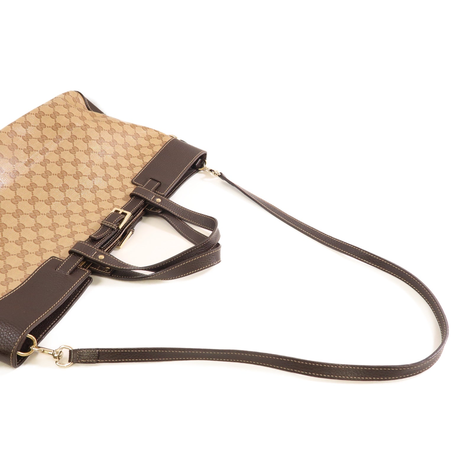 GUCCI 塗層帆布/皮革Tote Bag銀扣手挽肩背兩用袋