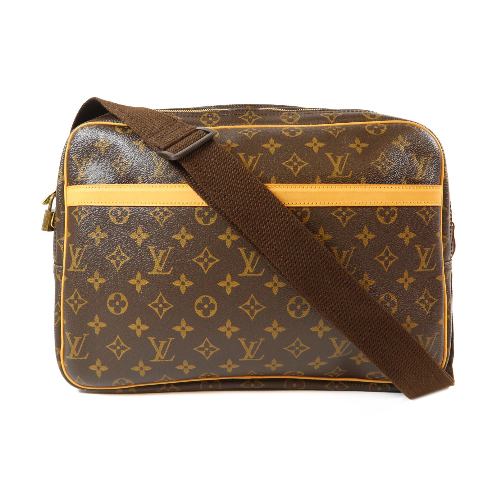 LOUIS VUITTON Monogram Reporter GM金扣肩背袋啡色