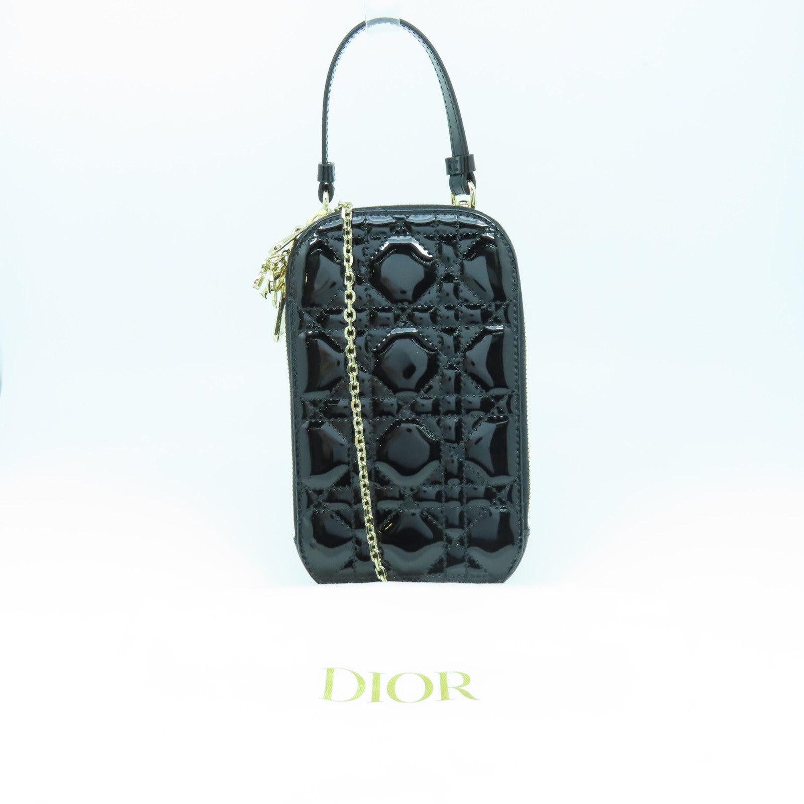 Dior 【清倉大減價】漆皮皮革Phone Holder金扣鏈帶肩背袋黑色