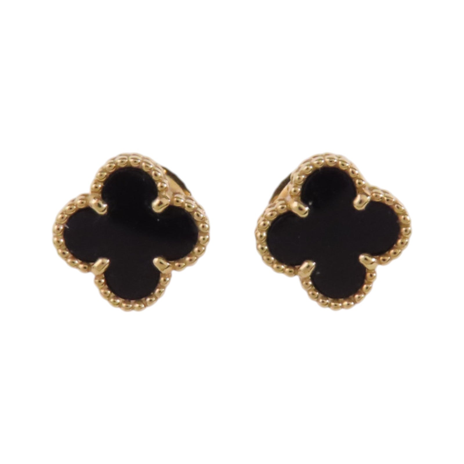Van Cleef & Arpels 18K玫瑰金Sweet Vintage Alhambra Onyx Earrings金扣縞瑪瑙耳環